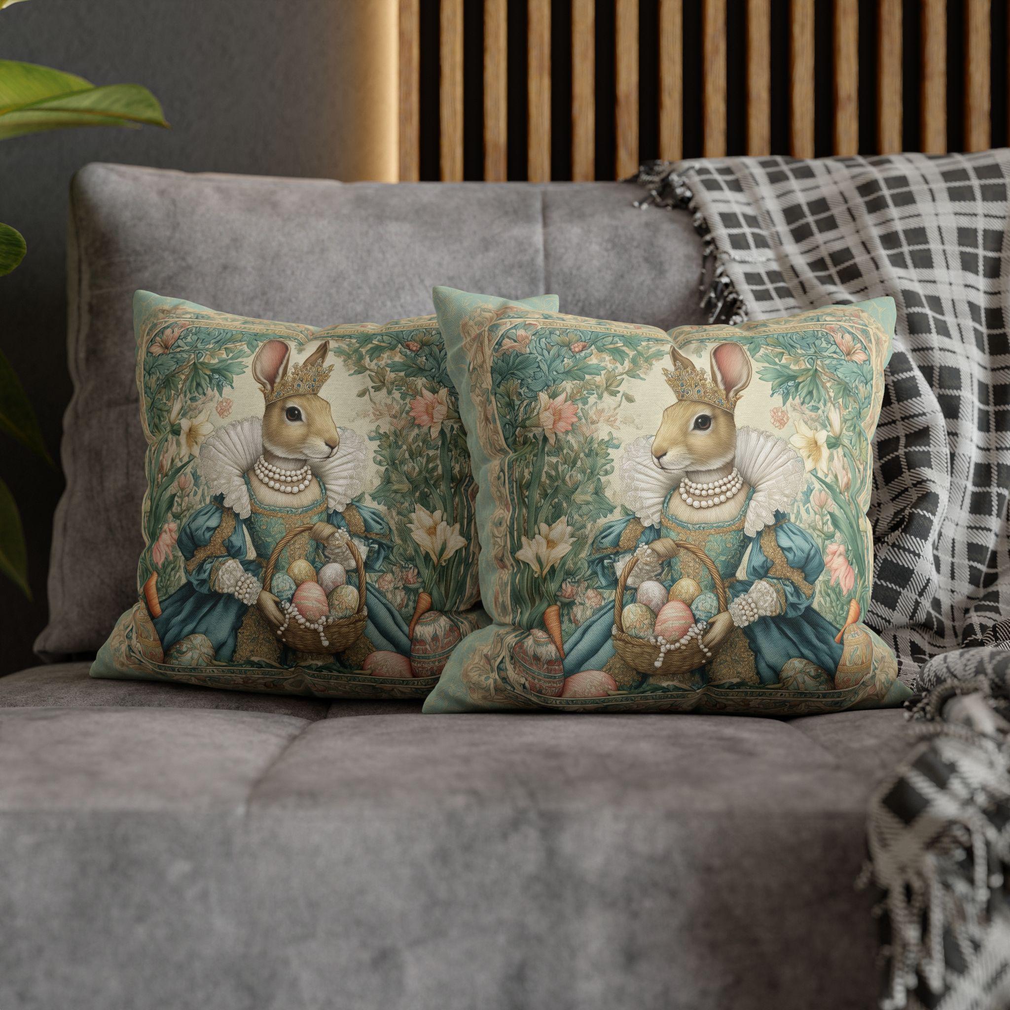 Victorian Easter Princess Bunny Pillow Cover: William Morris Inspired Whimsical Spring Decor