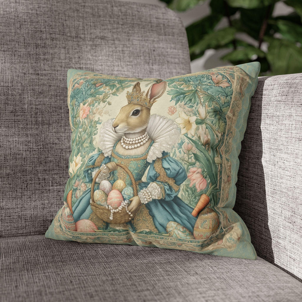 Victorian Easter Princess Bunny Pillow Cover: William Morris Inspired Whimsical Spring Decor