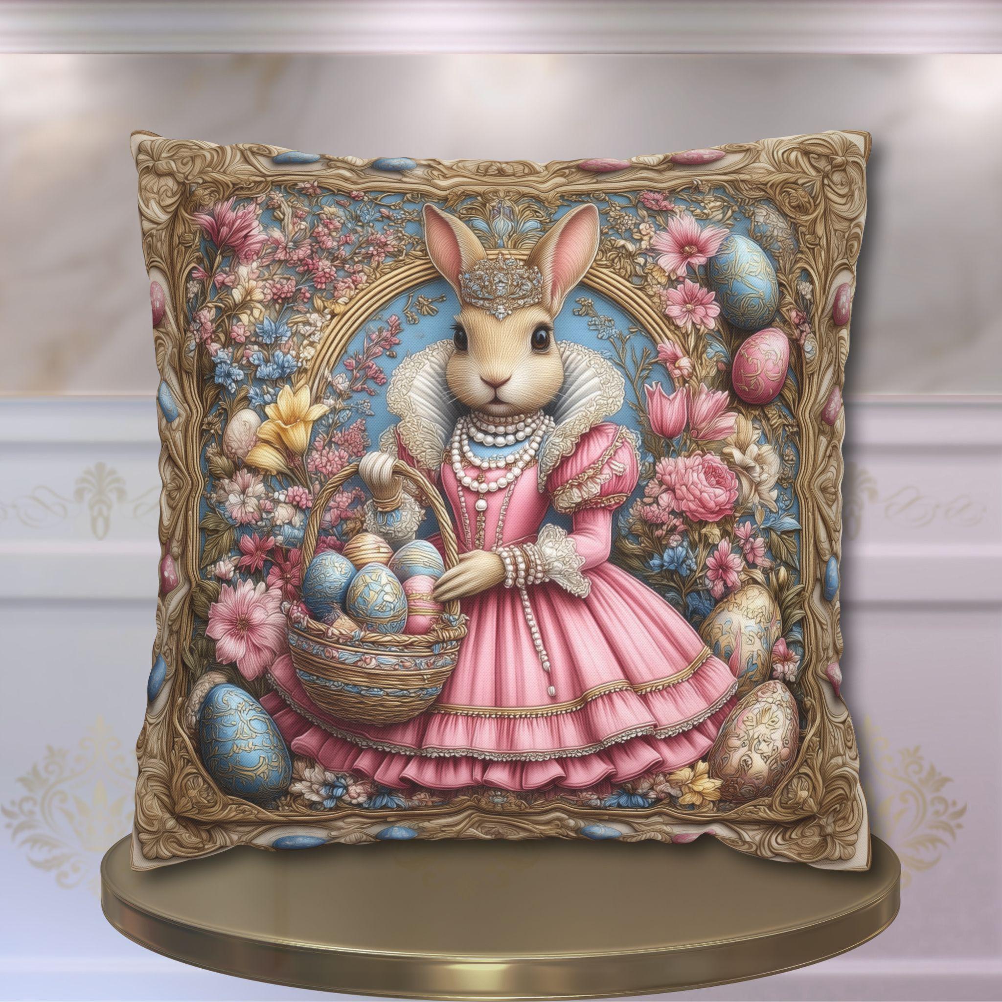 Victorian Bunny Princess Easter Pillow Cover: Whimsical William Morris Decor
