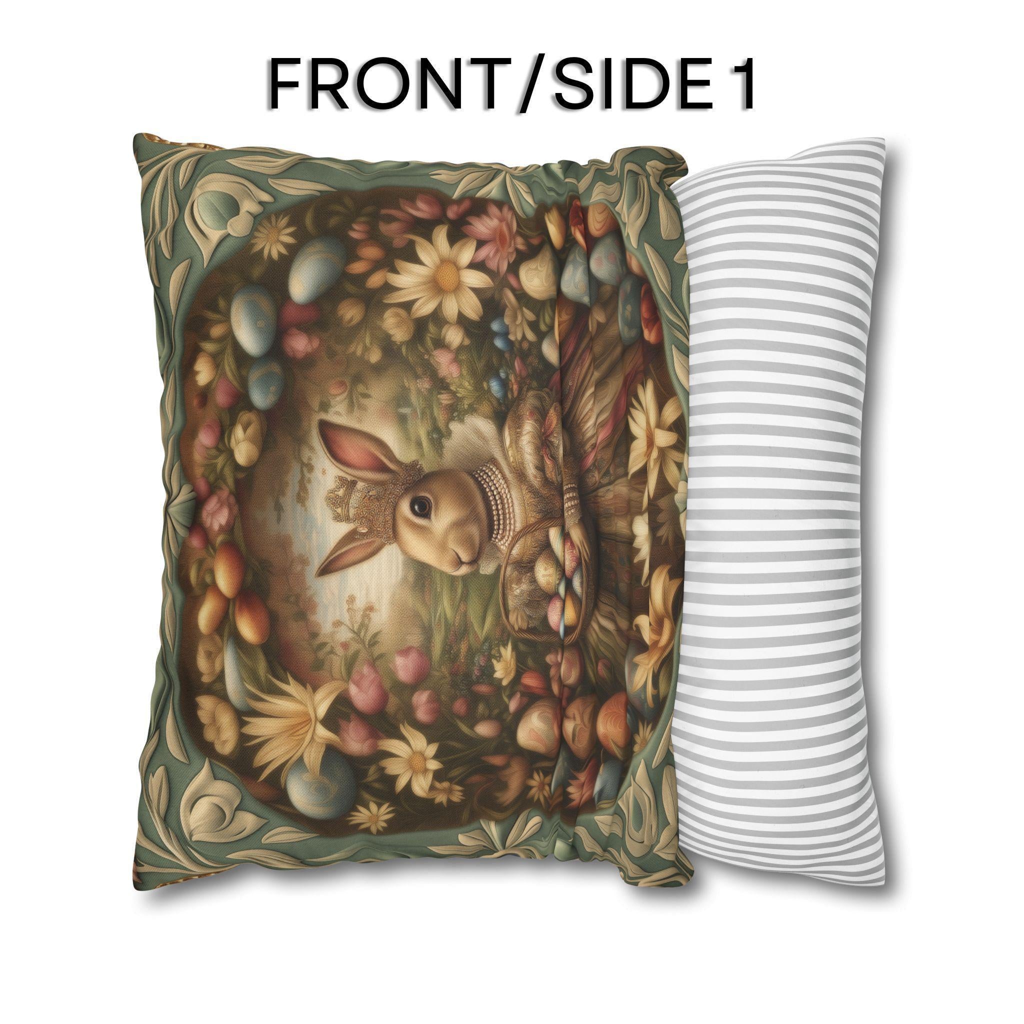 William Morris Easter Pillow Cover: Bunny in Victorian Dress