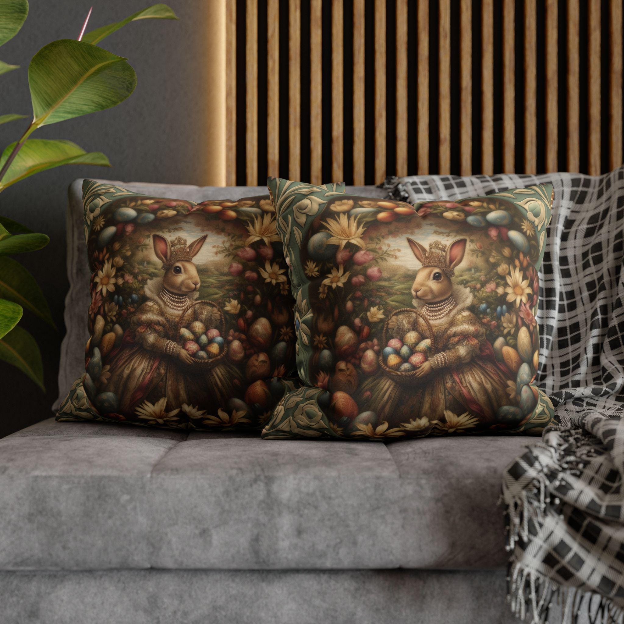 William Morris Easter Pillow Cover: Bunny in Victorian Dress