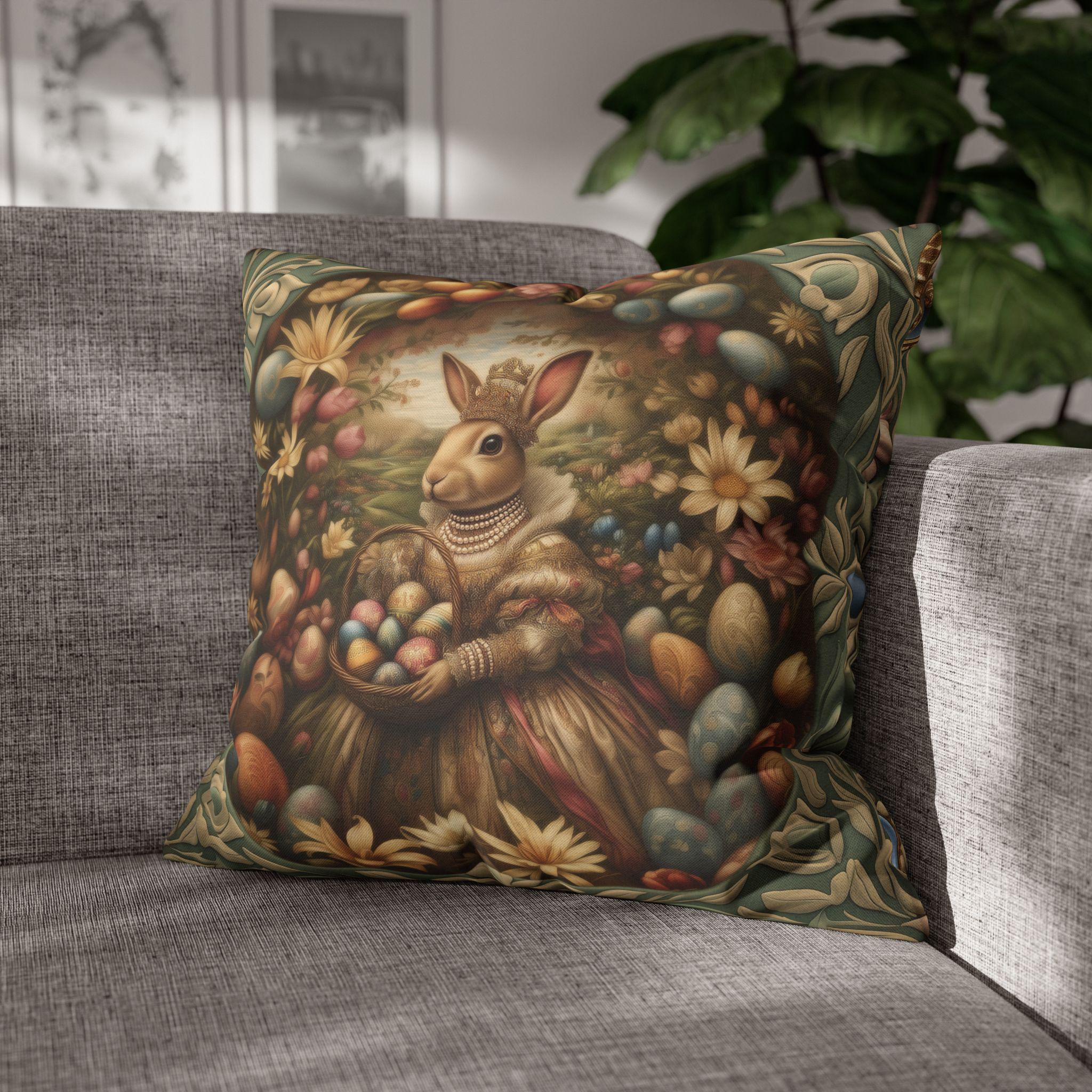 William Morris Easter Pillow Cover: Bunny in Victorian Dress