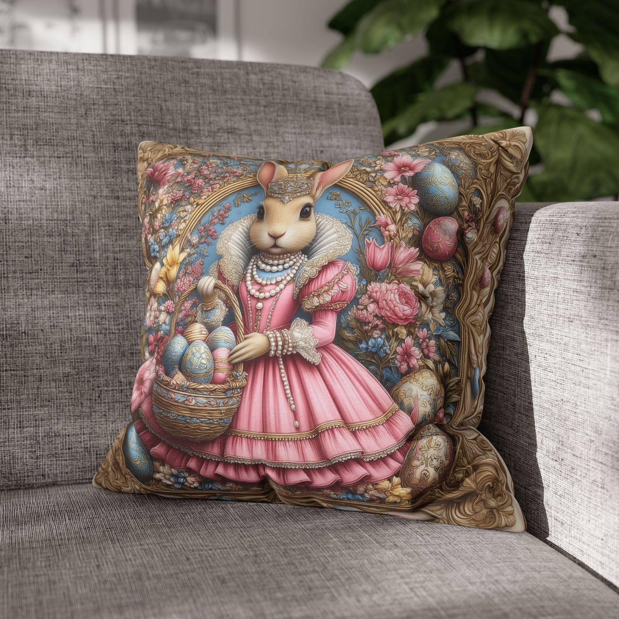 Victorian Bunny Princess Easter Pillow Cover: Whimsical William Morris Decor