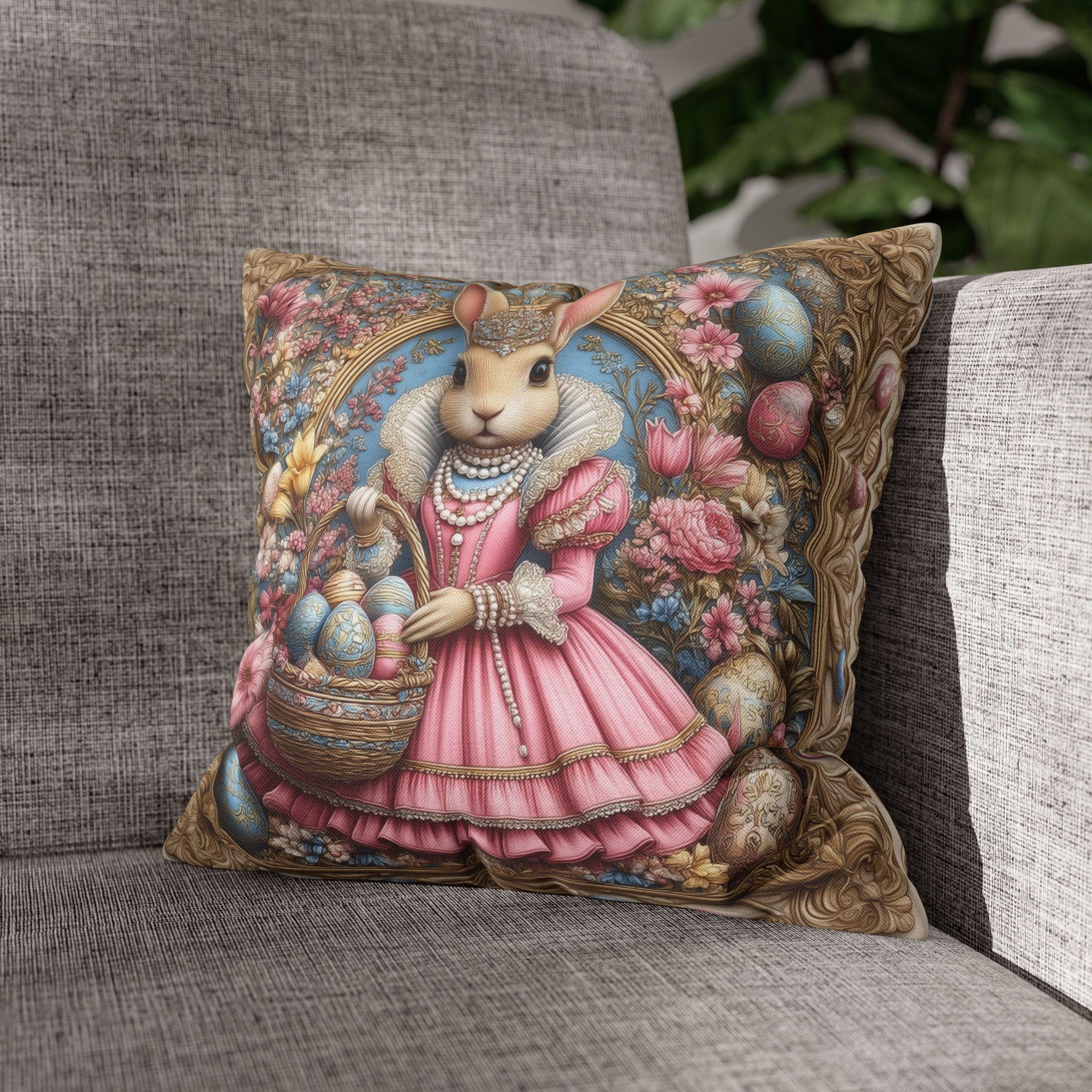 Victorian Bunny Princess Easter Pillow Cover: Whimsical William Morris Decor