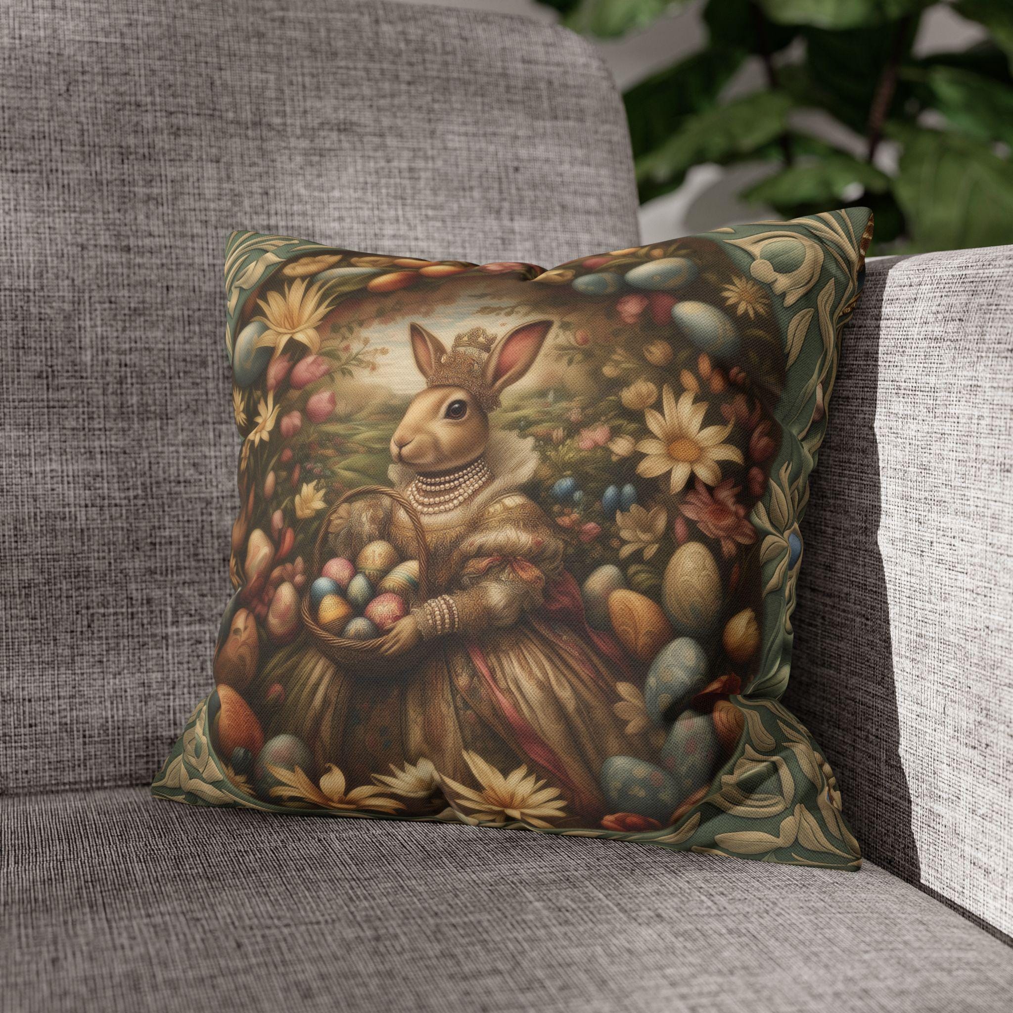 William Morris Easter Pillow Cover: Bunny in Victorian Dress