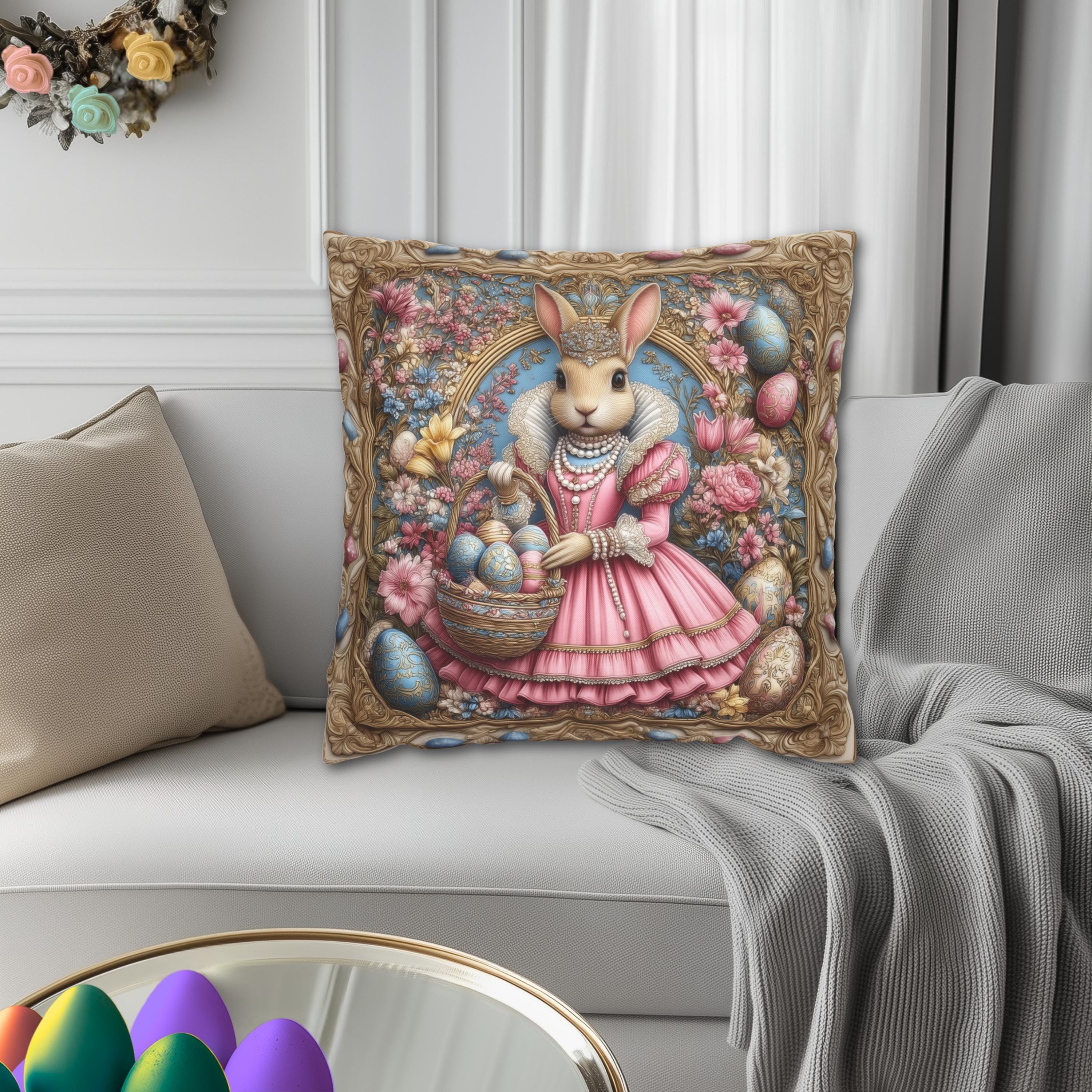 Victorian Bunny Princess Easter Pillow Cover: Whimsical William Morris Decor