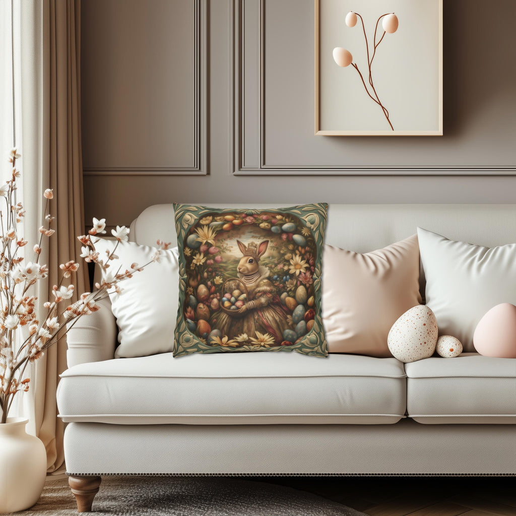William Morris Easter Pillow Cover: Bunny in Victorian Dress