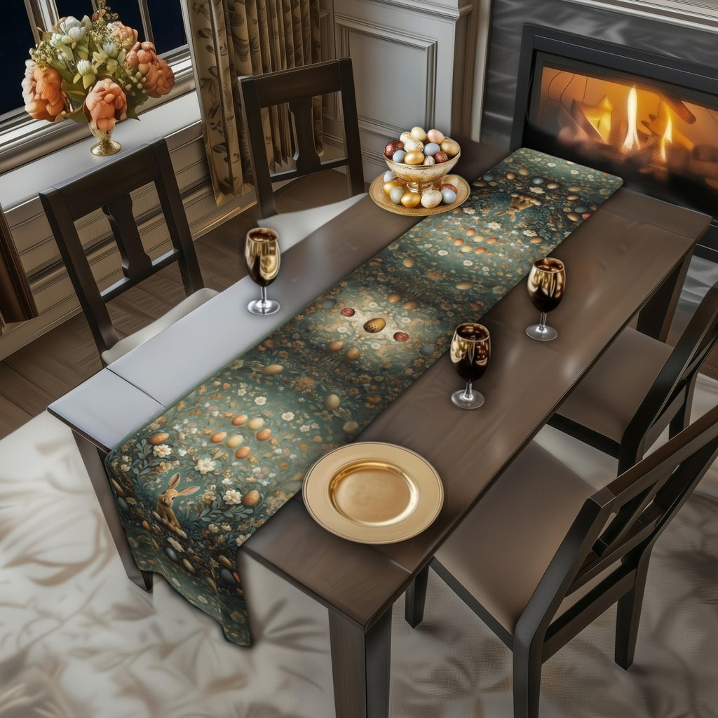 Easter Table Runner: William Morris Inspired Vintage Style Green Floral