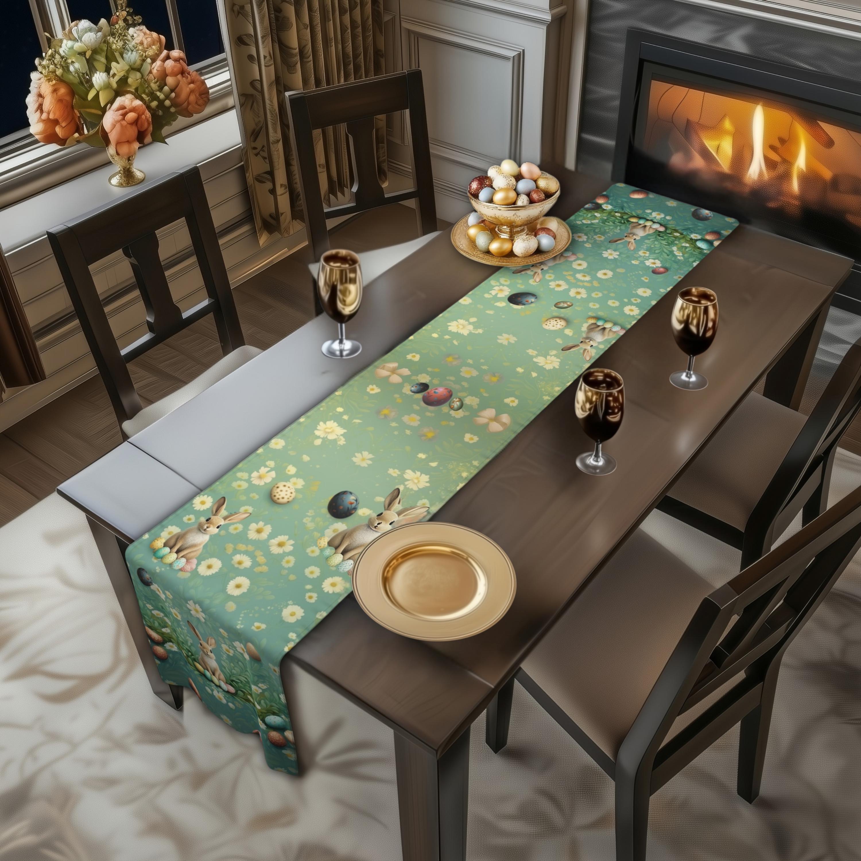 William Morris Inspired Easter Table Runner: Wild Bunnies, Ornate Eggs & Spring Florals