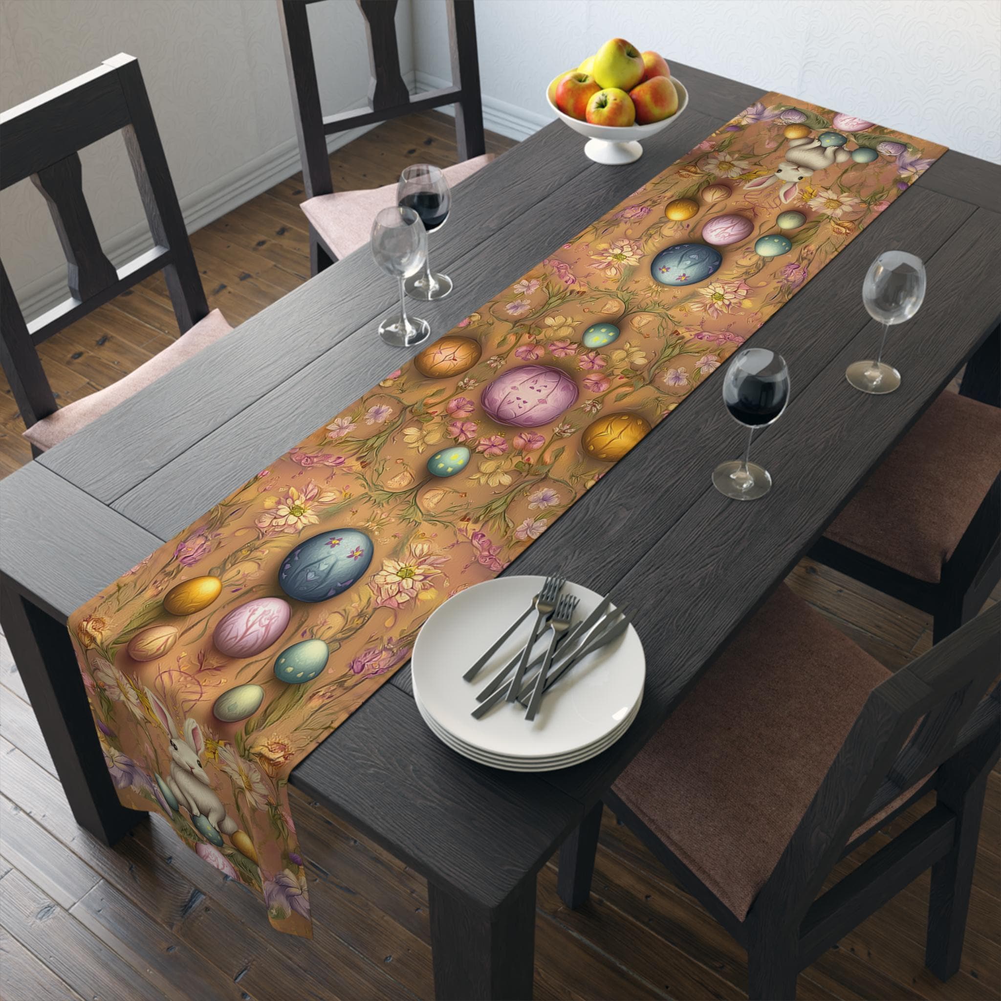Easter Table Runner: William Morris Floral Bunny Design, Spring Dining Decor