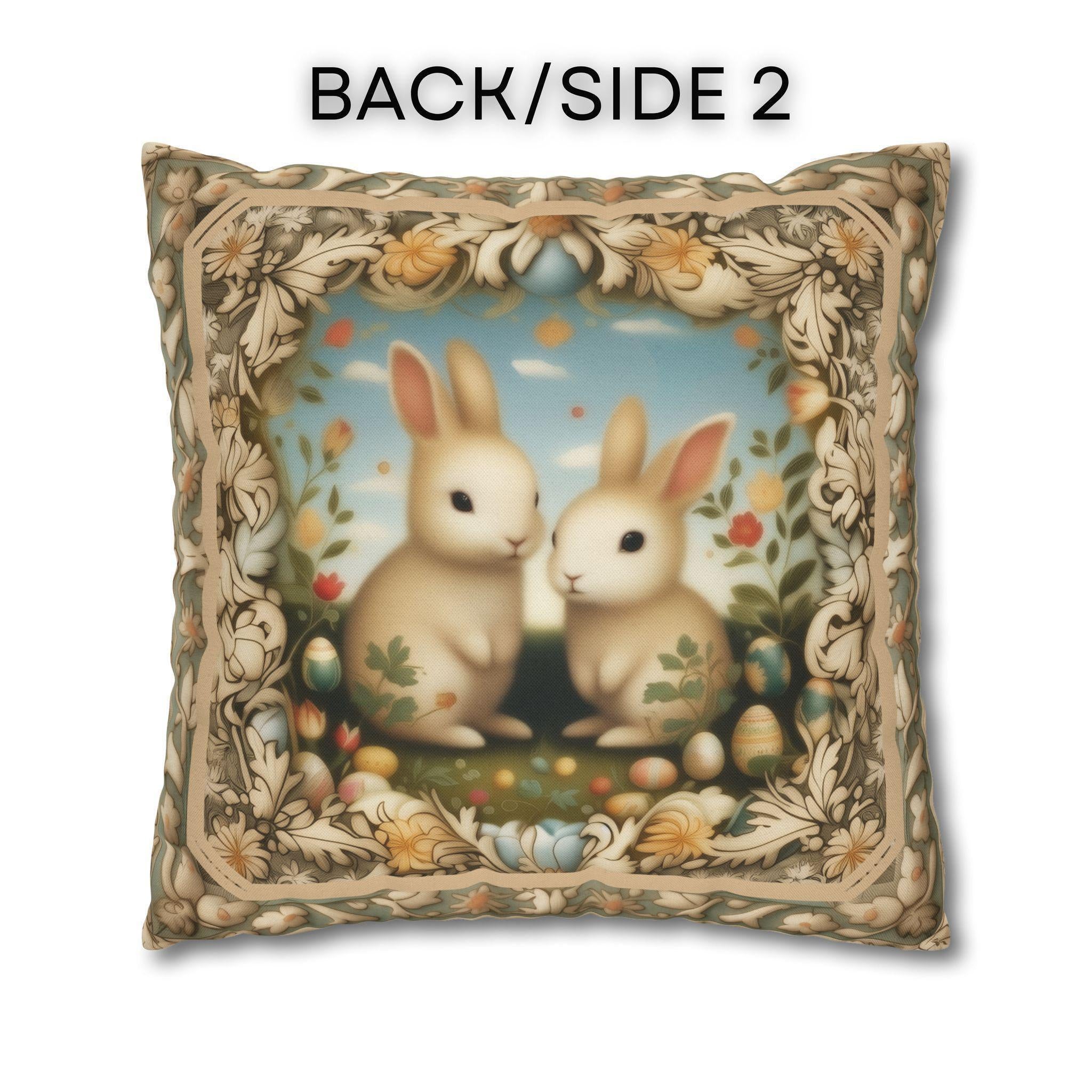 Whimsical Easter Bunnies Pillow Cover with William Morris Style Botanical Border