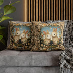 Whimsical Easter Bunnies Pillow Cover with William Morris Style Botanical Border