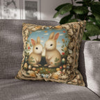 Whimsical Easter Bunnies Pillow Cover with William Morris Style Botanical Border