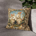 Whimsical Easter Bunnies Pillow Cover with William Morris Style Botanical Border