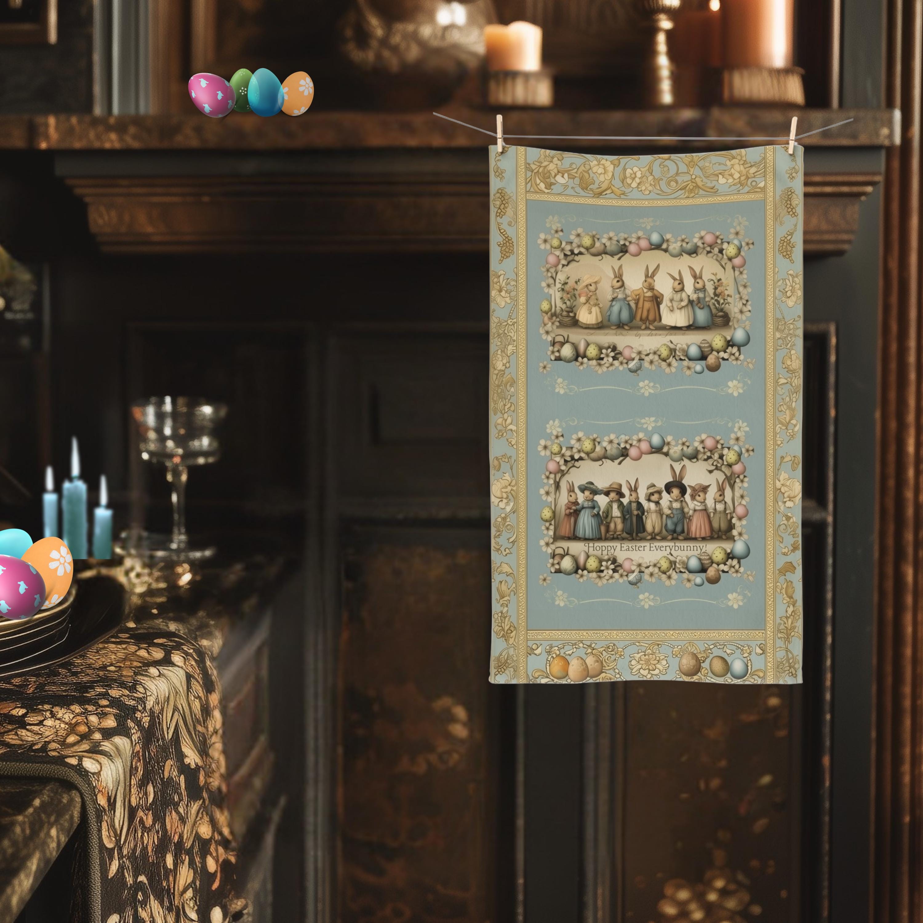 Bunny Family Easter Hand Towel: 1920s Vintage Inspired Spring Decor