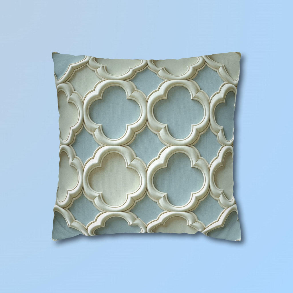 Coastal Quatrefoil Pillow Cover, Blue Beige 3D Effect