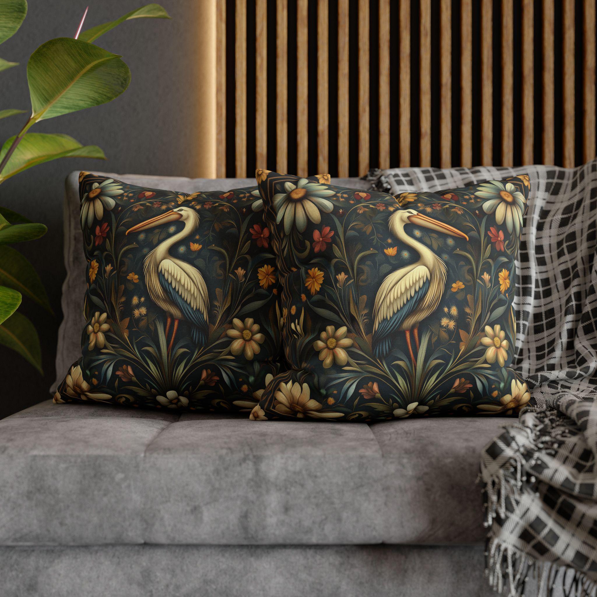 William Morris Heron Pillow Cover: Navy Floral Arts & Crafts Cushion