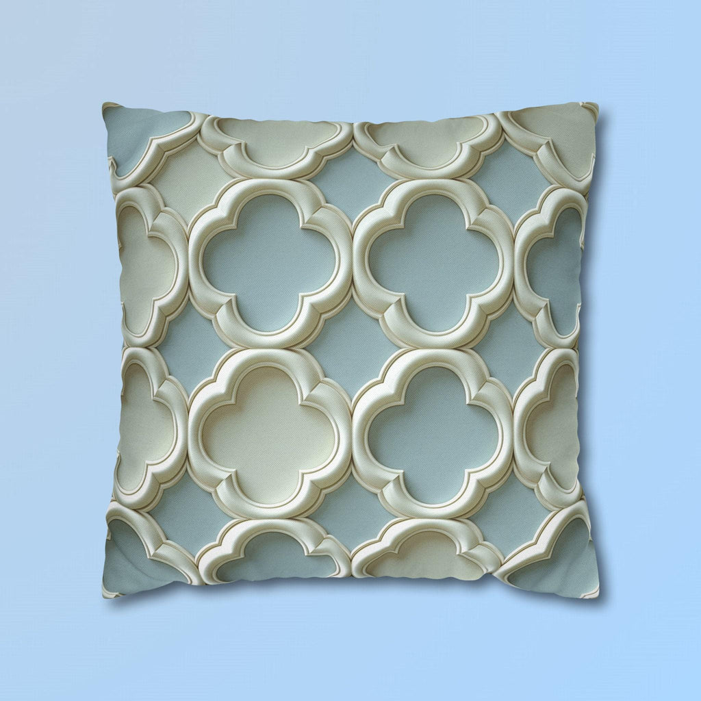 Coastal Quatrefoil Pillow Cover, Blue Beige 3D Effect