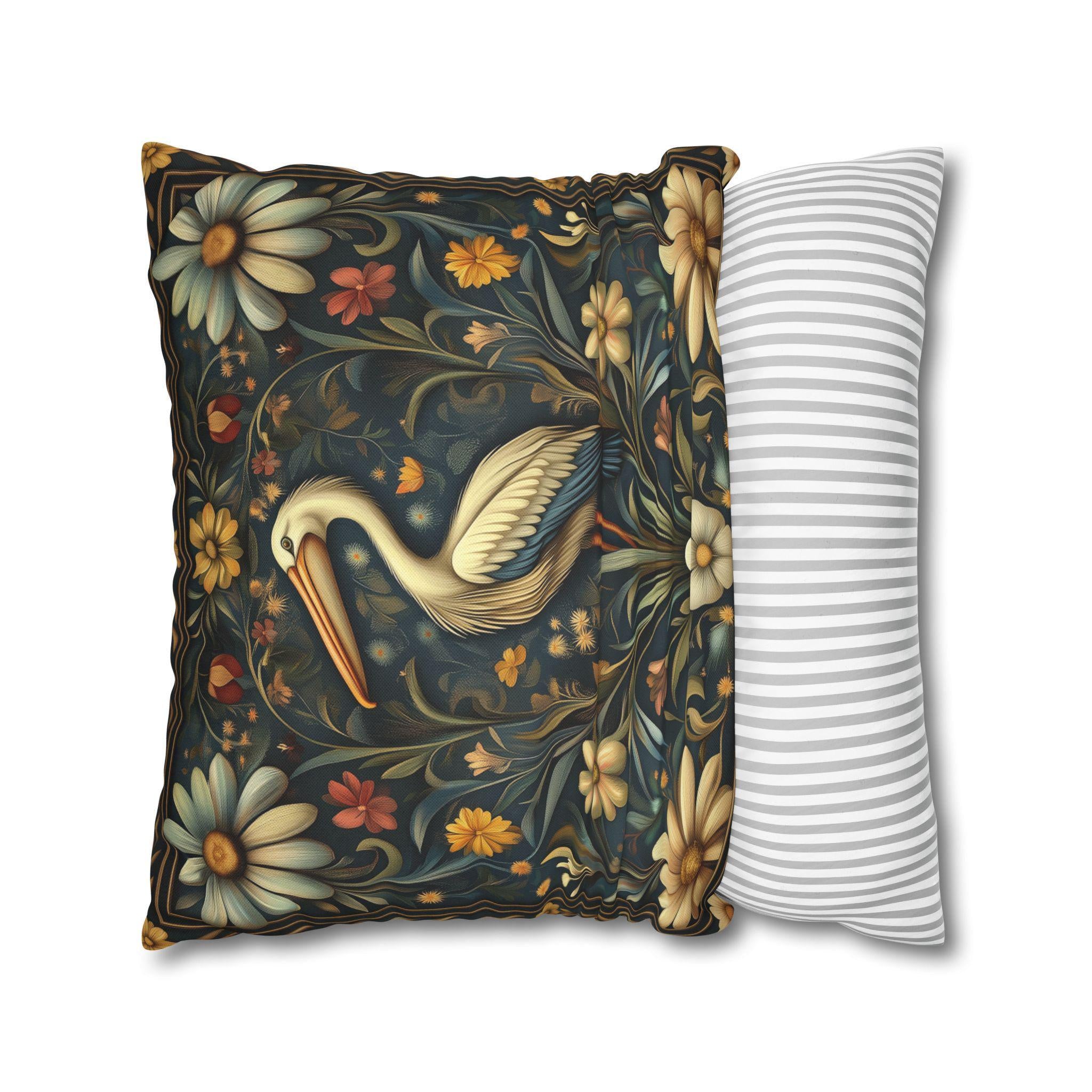 William Morris Heron Pillow Cover: Navy Floral Arts & Crafts Cushion