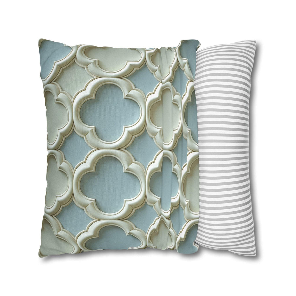 Coastal Quatrefoil Pillow Cover, Blue Beige 3D Effect