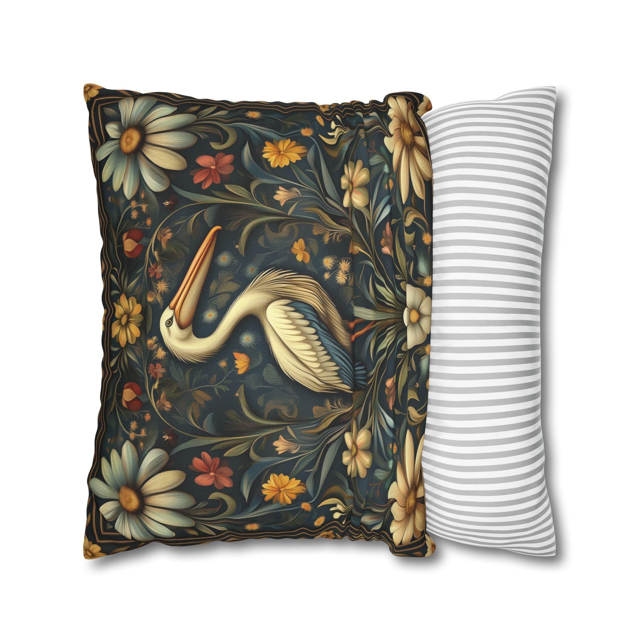 William Morris Heron Pillow Cover: Navy Floral Arts & Crafts Cushion