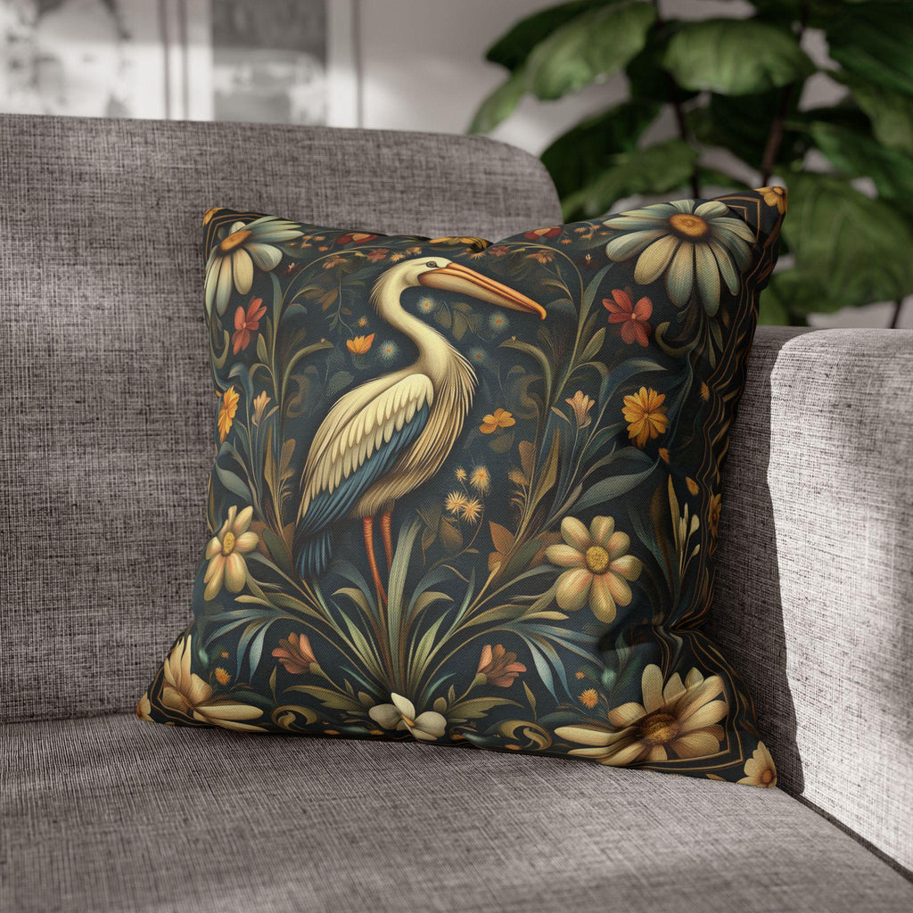 William Morris Heron Pillow Cover: Navy Floral Arts & Crafts Cushion