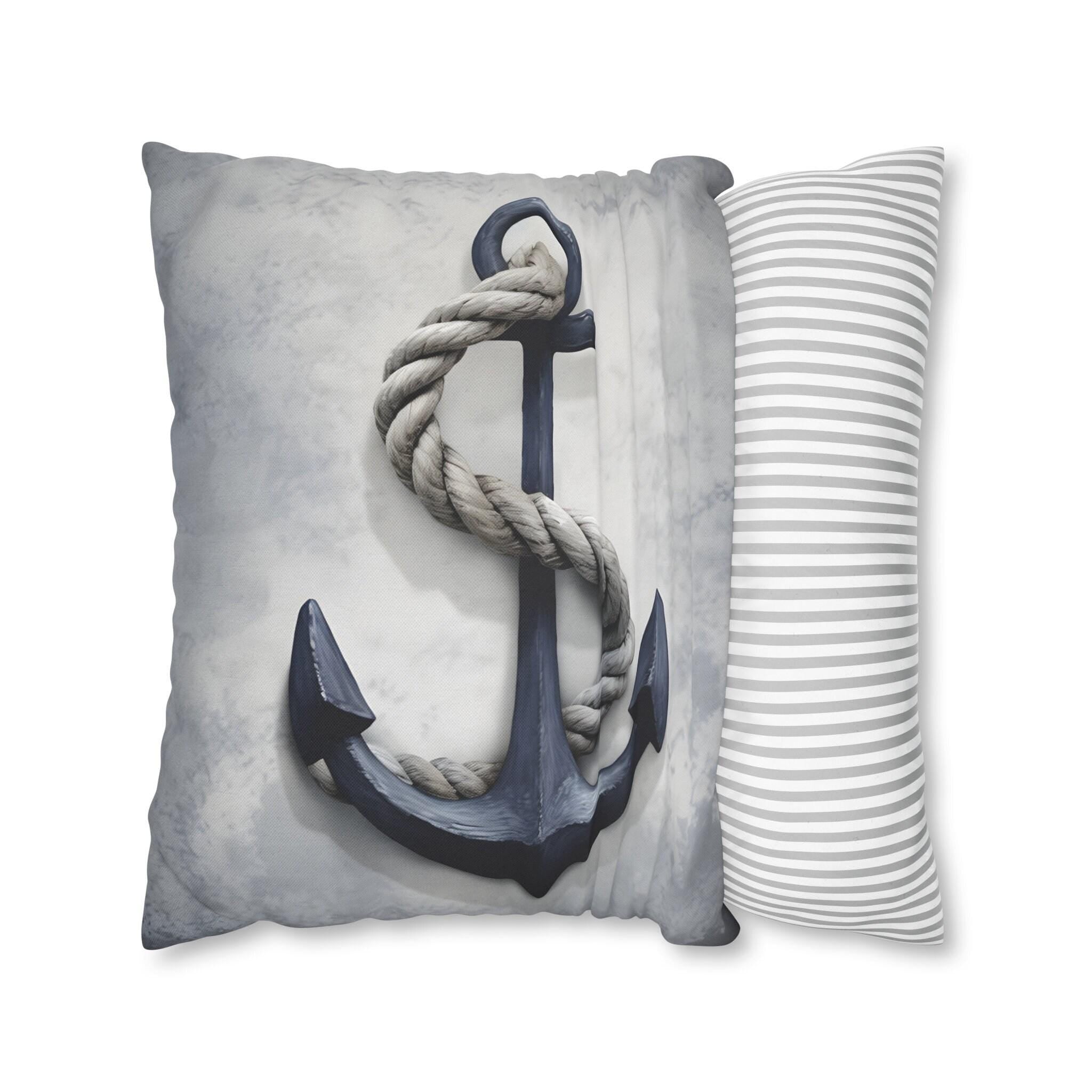Rustic Navy Anchor Throw Pillow: Nautical Home Decor