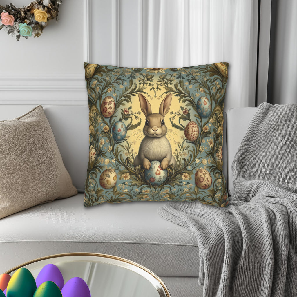 William Morris Easter Bunny Pillow Cover: Daisies & Vintage Style Eggs