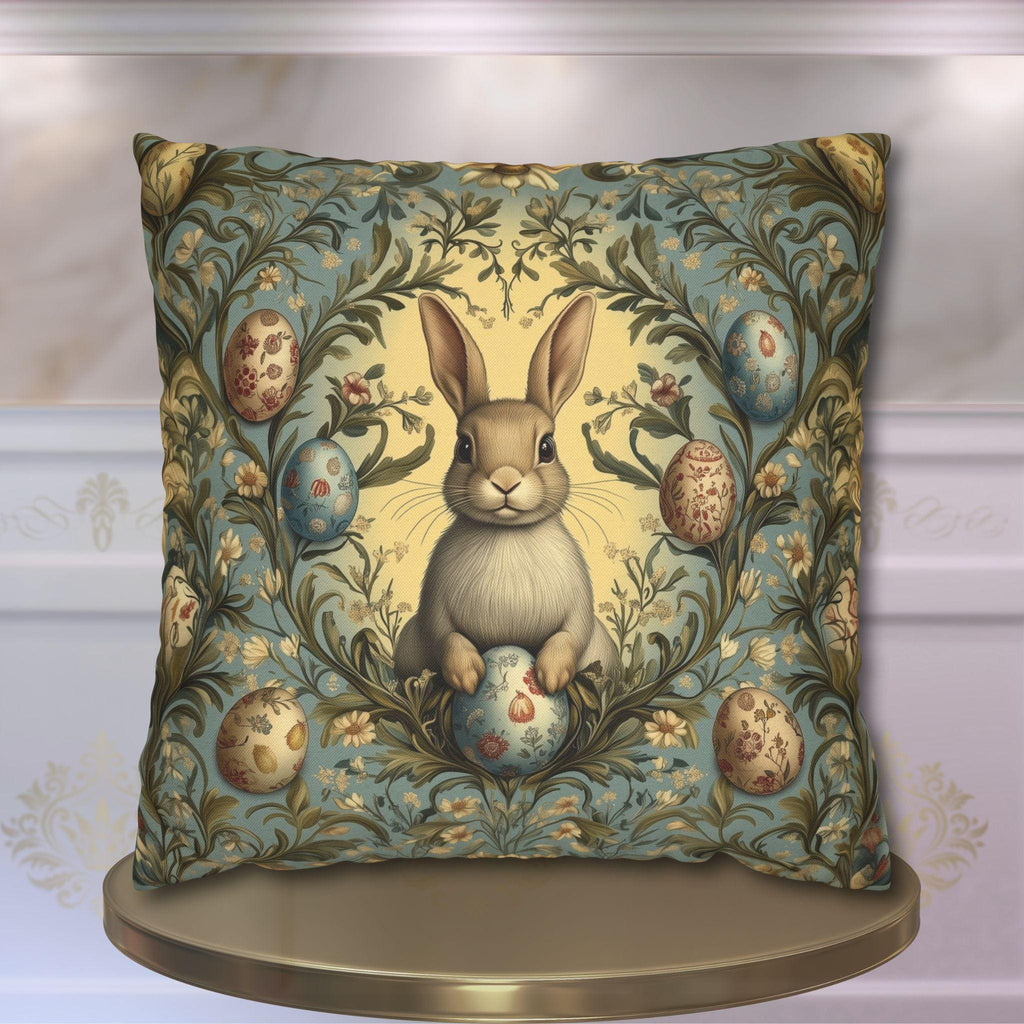 William Morris Easter Bunny Pillow Cover: Daisies & Vintage Style Eggs