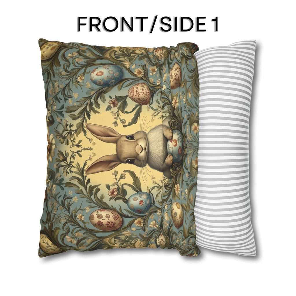 William Morris Easter Bunny Pillow Cover: Daisies & Vintage Style Eggs