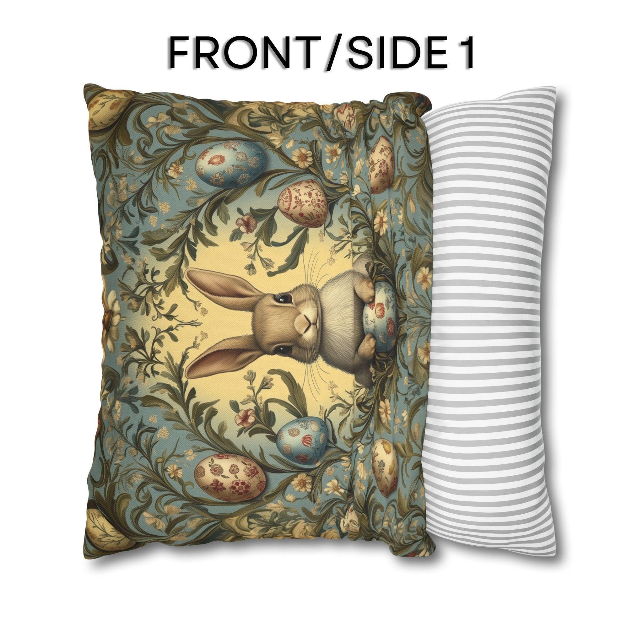 William Morris Easter Bunny Pillow Cover: Daisies & Vintage Style Eggs