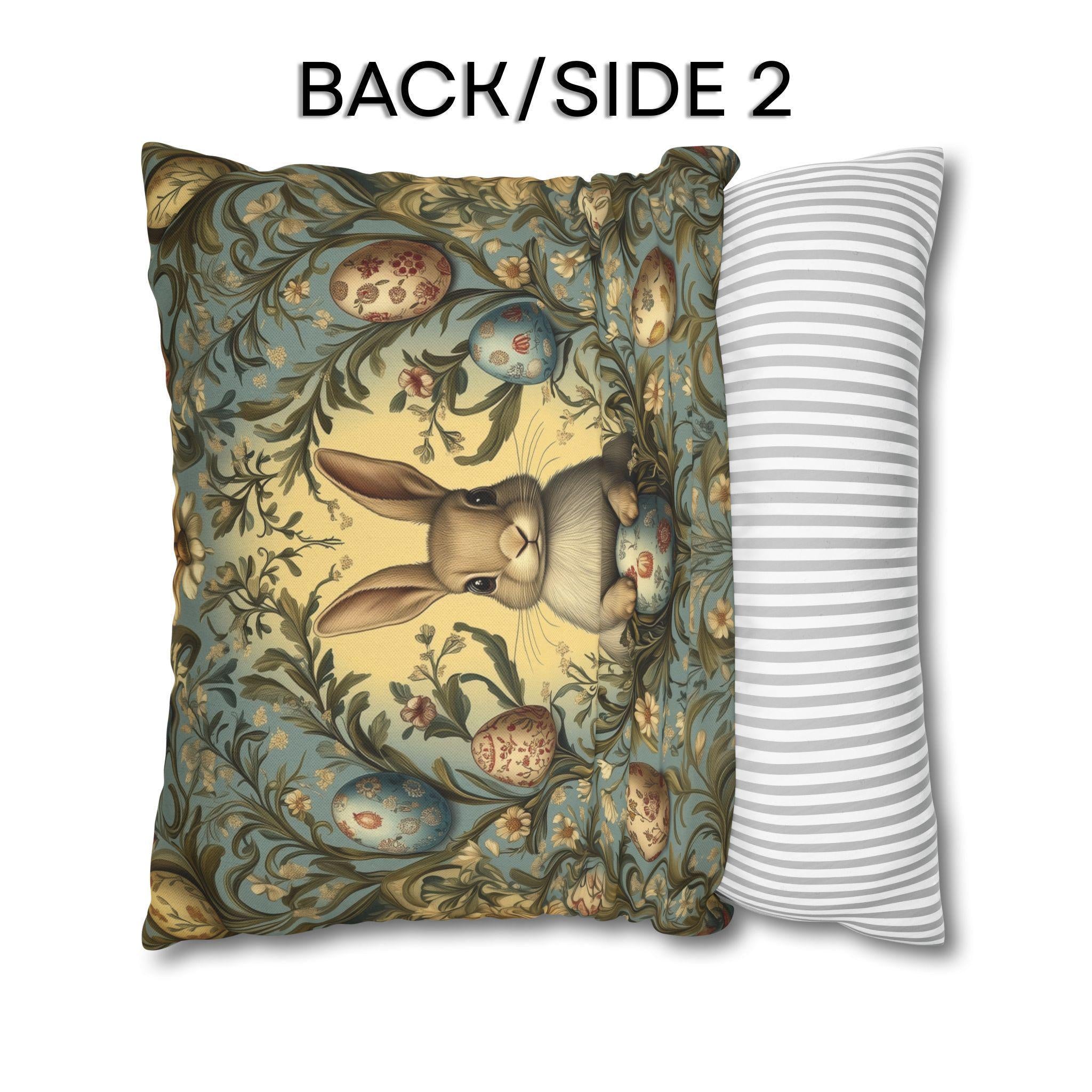 William Morris Easter Bunny Pillow Cover: Daisies & Vintage Style Eggs