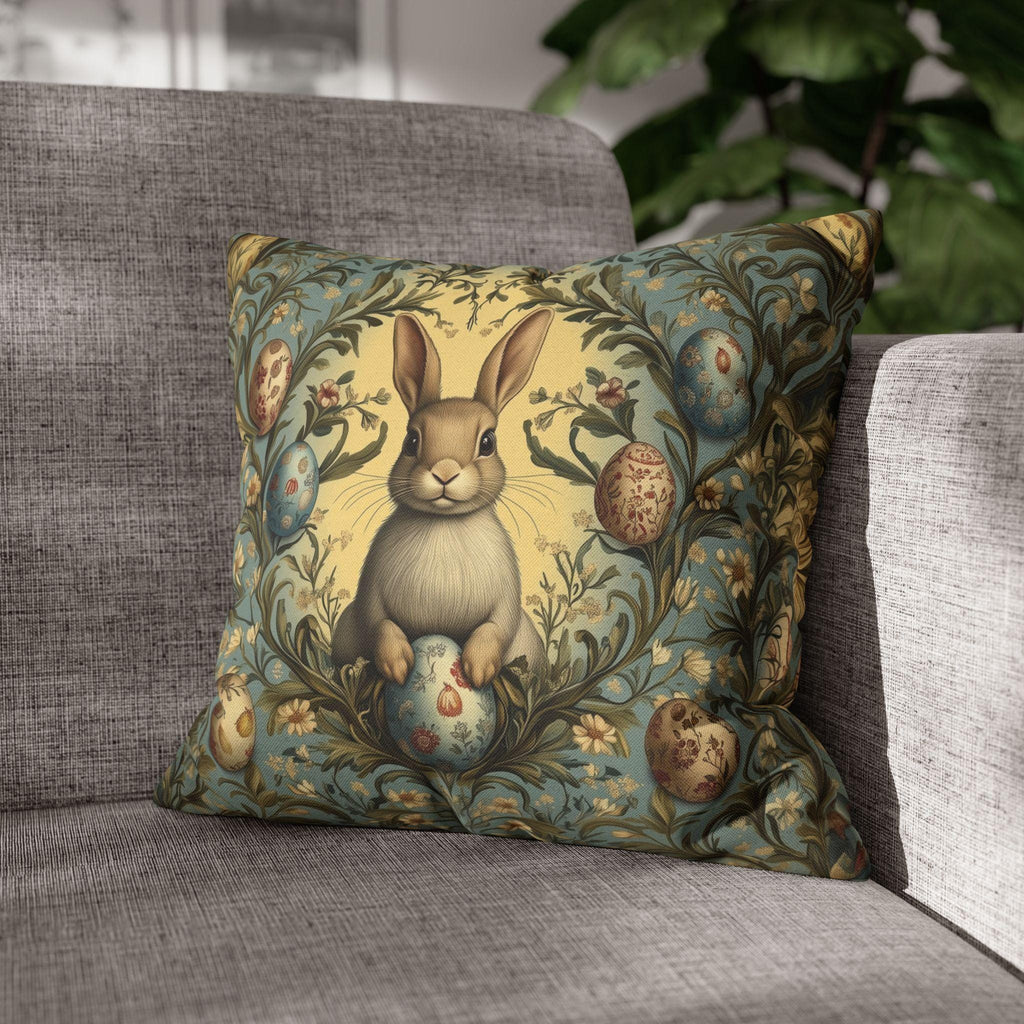 William Morris Easter Bunny Pillow Cover: Daisies & Vintage Style Eggs