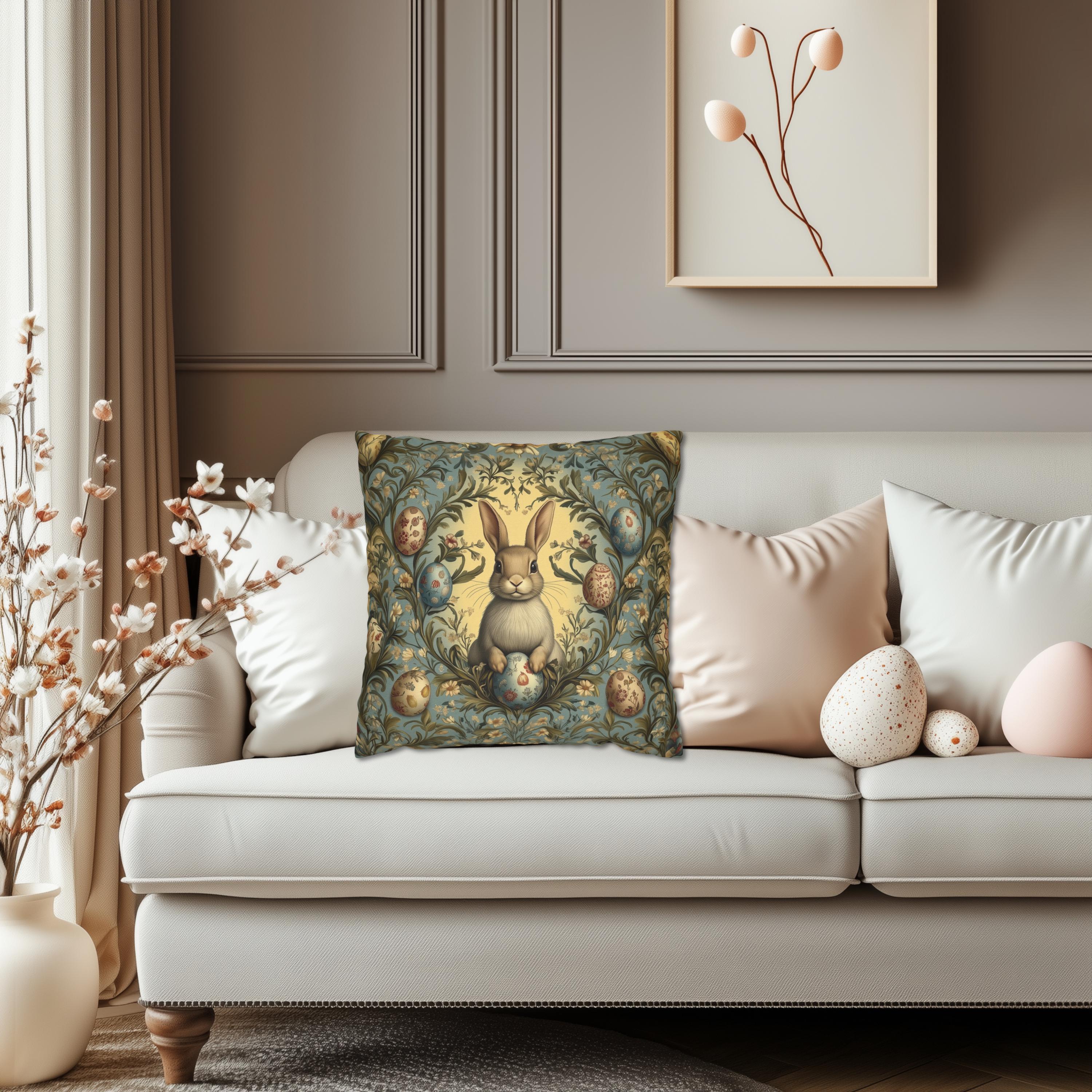 William Morris Easter Bunny Pillow Cover: Daisies & Vintage Style Eggs