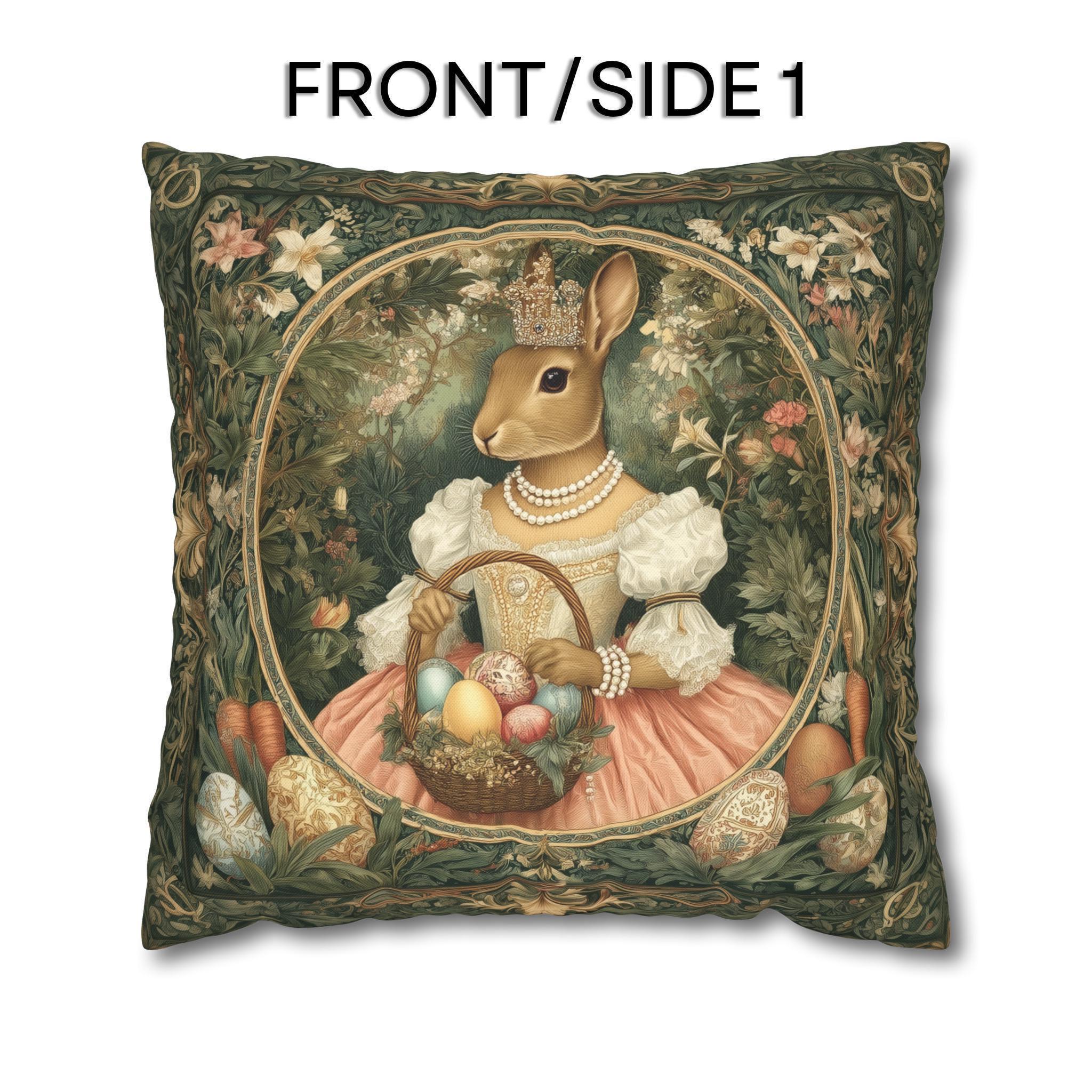 Victorian Princess Rabbit Pillow Cover: William Morris Inspired Whimsical Easter Decor