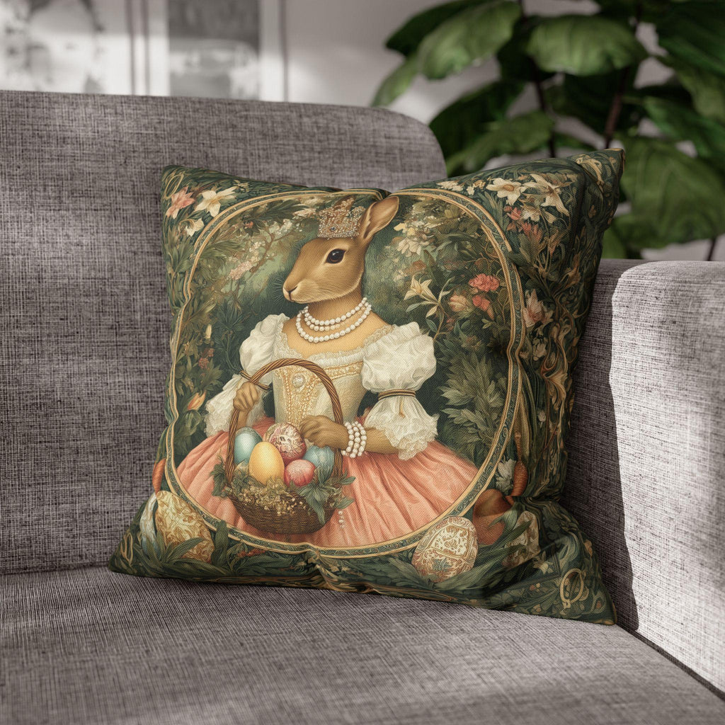 Victorian Princess Rabbit Pillow Cover: William Morris Inspired Whimsical Easter Decor