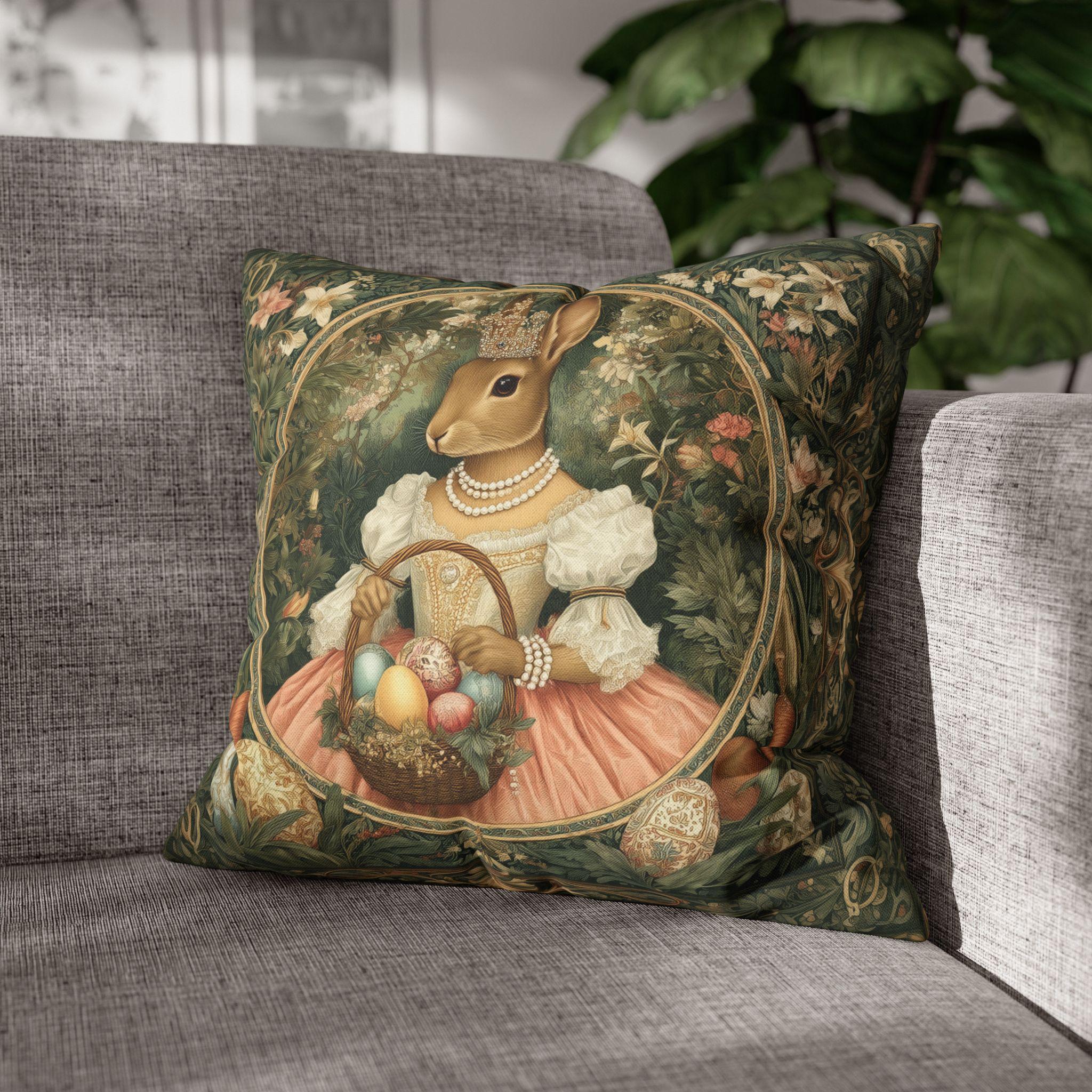 Victorian Princess Rabbit Pillow Cover: William Morris Inspired Whimsical Easter Decor