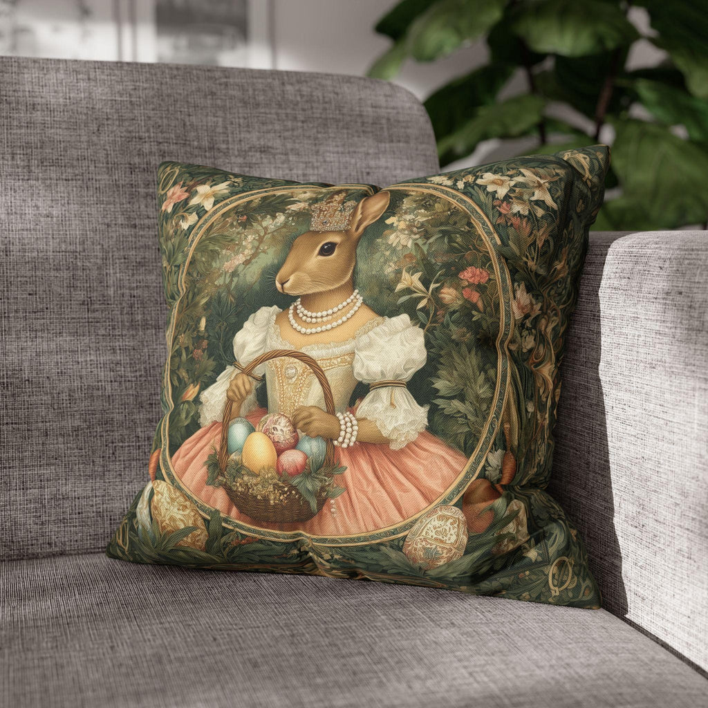 Victorian Princess Rabbit Pillow Cover: William Morris Inspired Whimsical Easter Decor