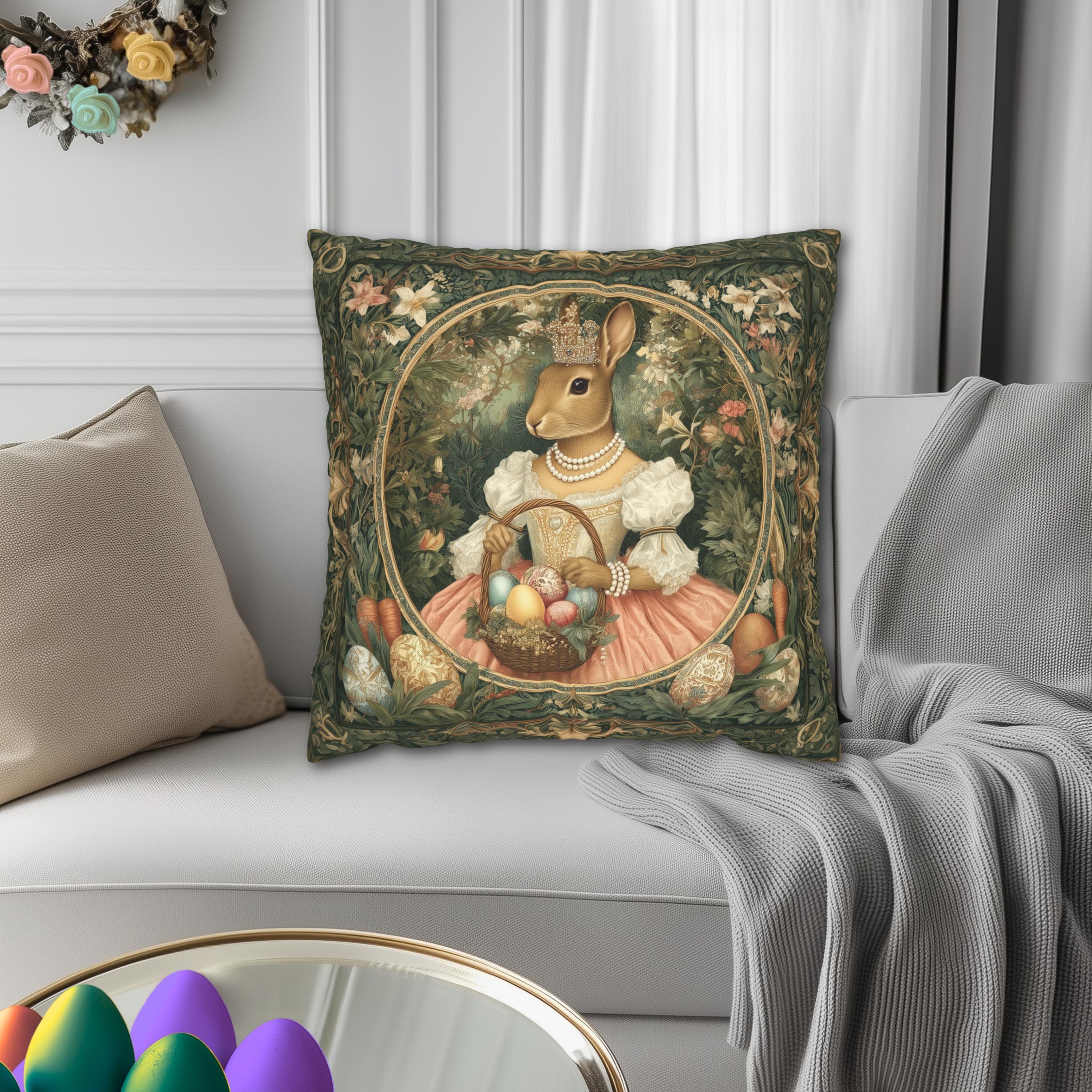 Victorian Princess Rabbit Pillow Cover: William Morris Inspired Whimsical Easter Decor