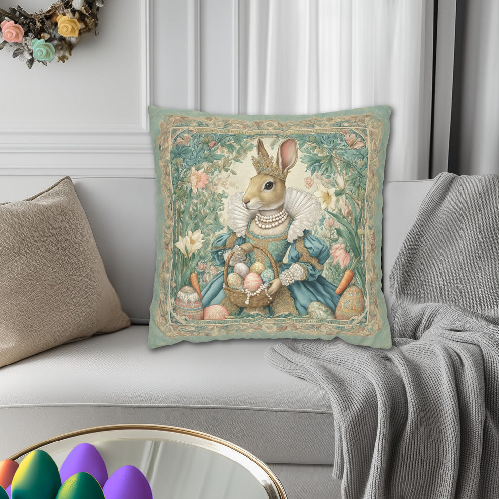 Victorian Easter Princess Bunny Pillow Cover: William Morris Inspired Whimsical Spring Decor