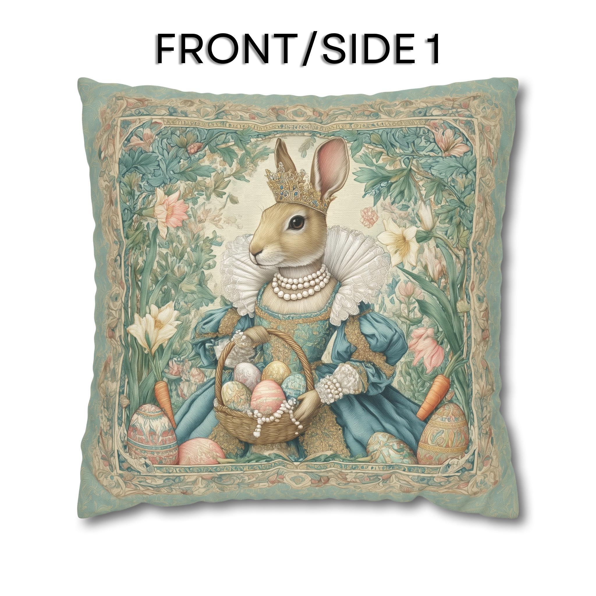 Victorian Easter Princess Bunny Pillow Cover: William Morris Inspired Whimsical Spring Decor