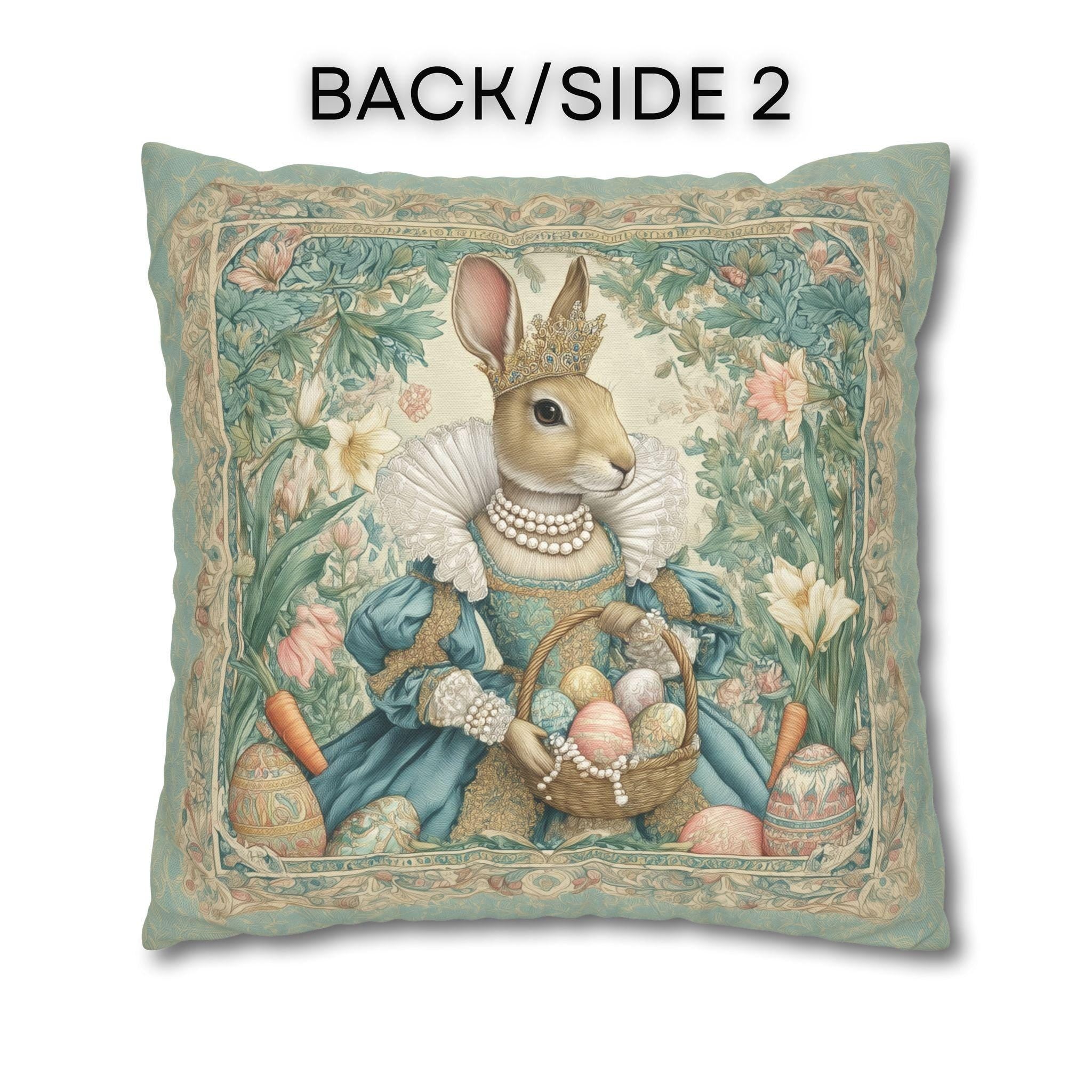 Victorian Easter Princess Bunny Pillow Cover: William Morris Inspired Whimsical Spring Decor