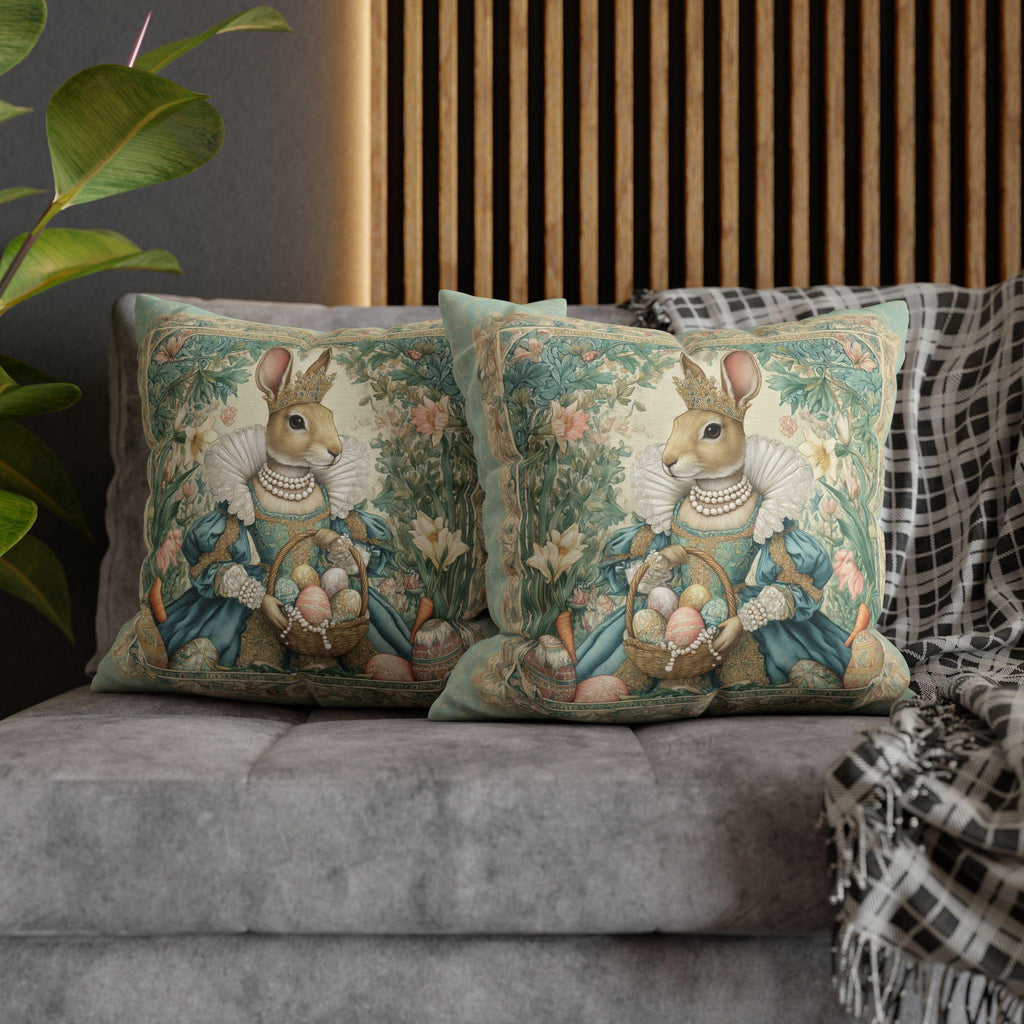 Victorian Easter Princess Bunny Pillow Cover: William Morris Inspired Whimsical Spring Decor