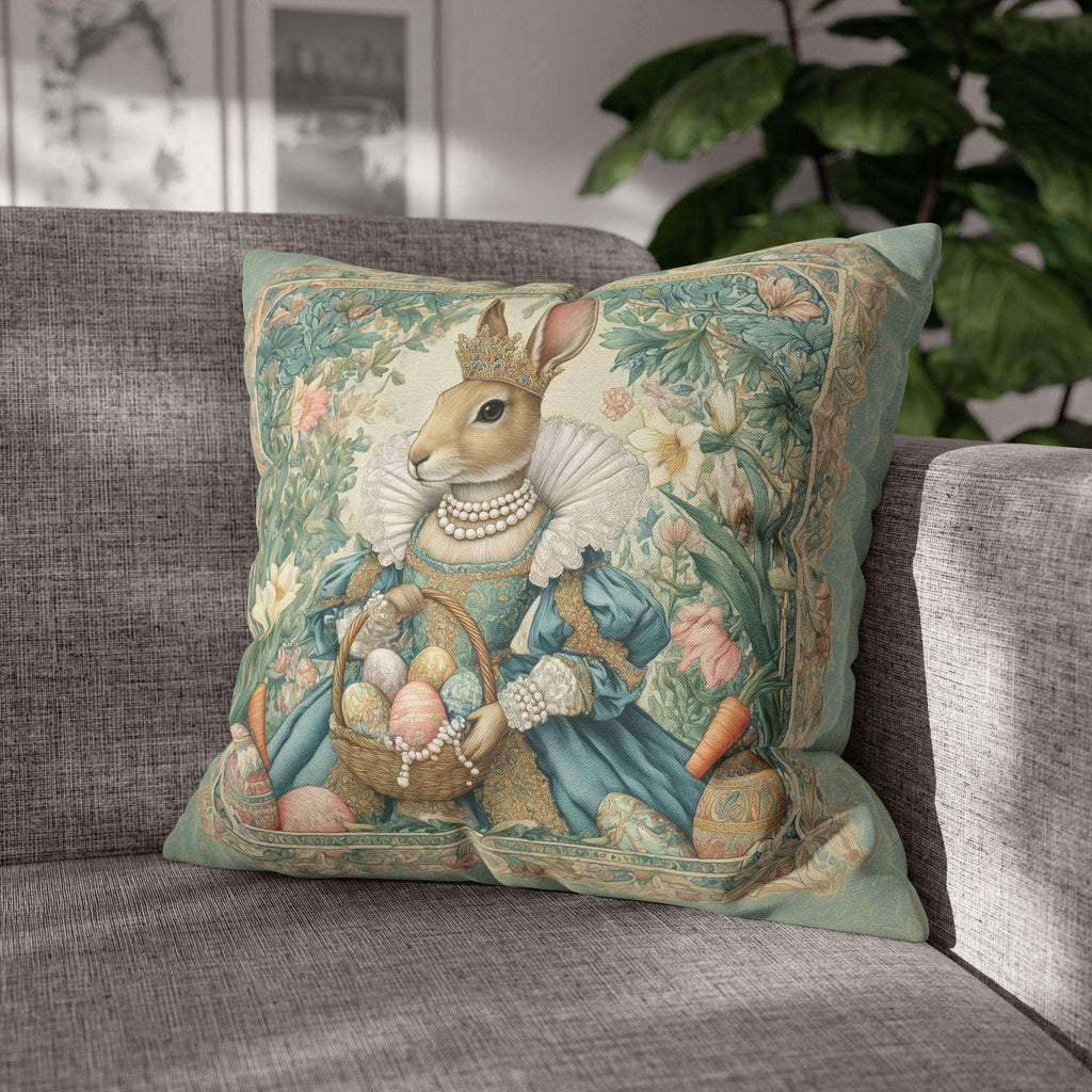 Victorian Easter Princess Bunny Pillow Cover: William Morris Inspired Whimsical Spring Decor