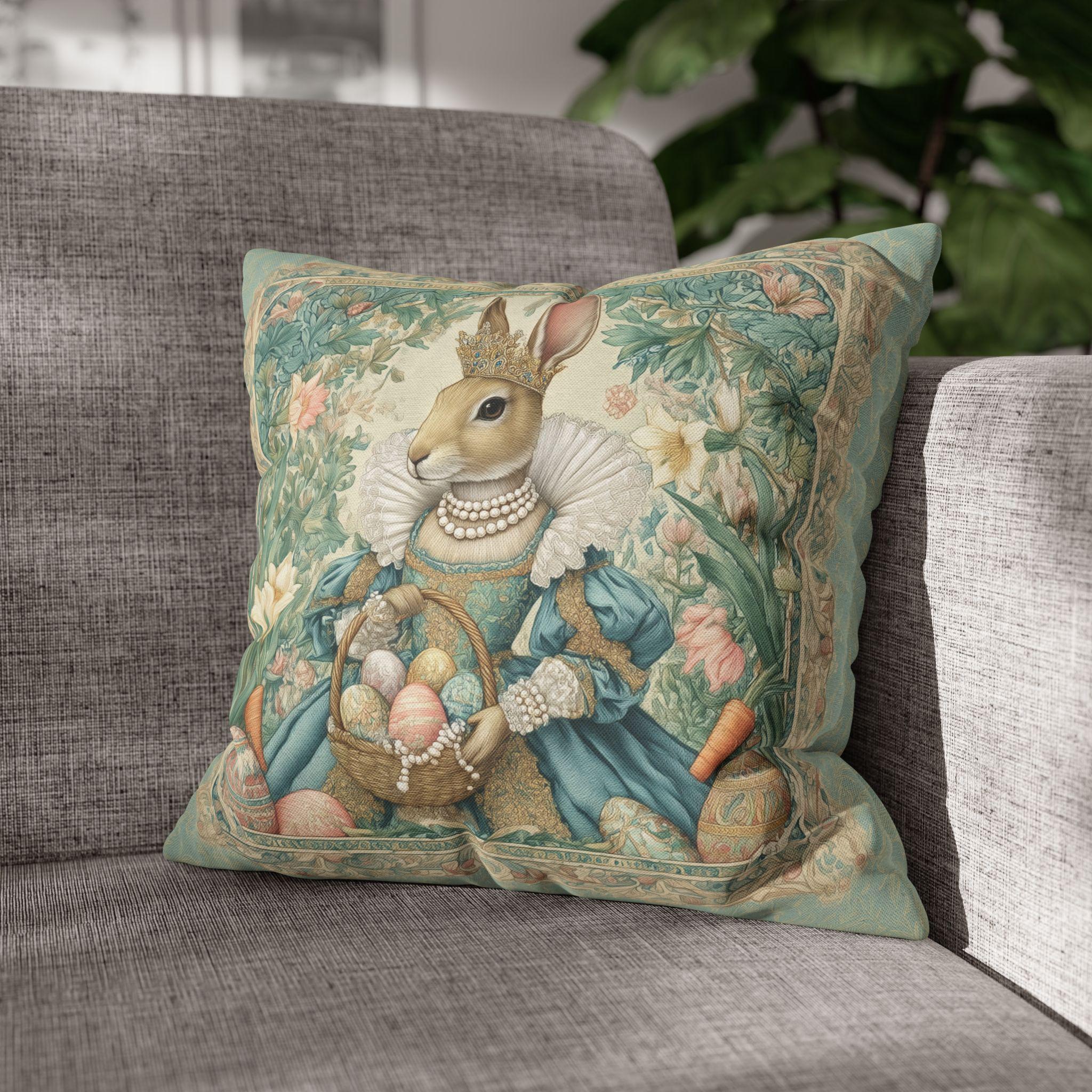 Victorian Easter Princess Bunny Pillow Cover: William Morris Inspired Whimsical Spring Decor