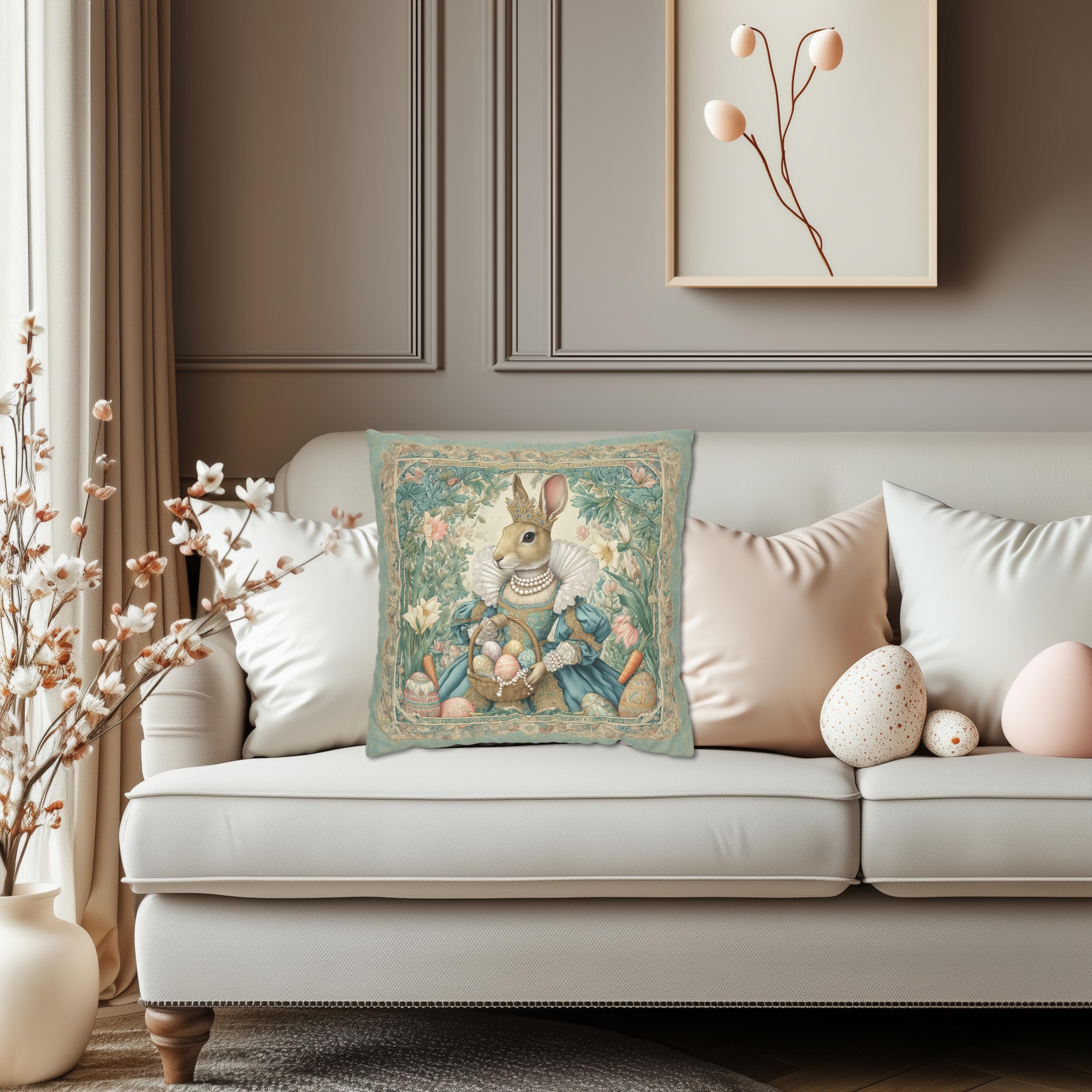 Victorian Easter Princess Bunny Pillow Cover: William Morris Inspired Whimsical Spring Decor