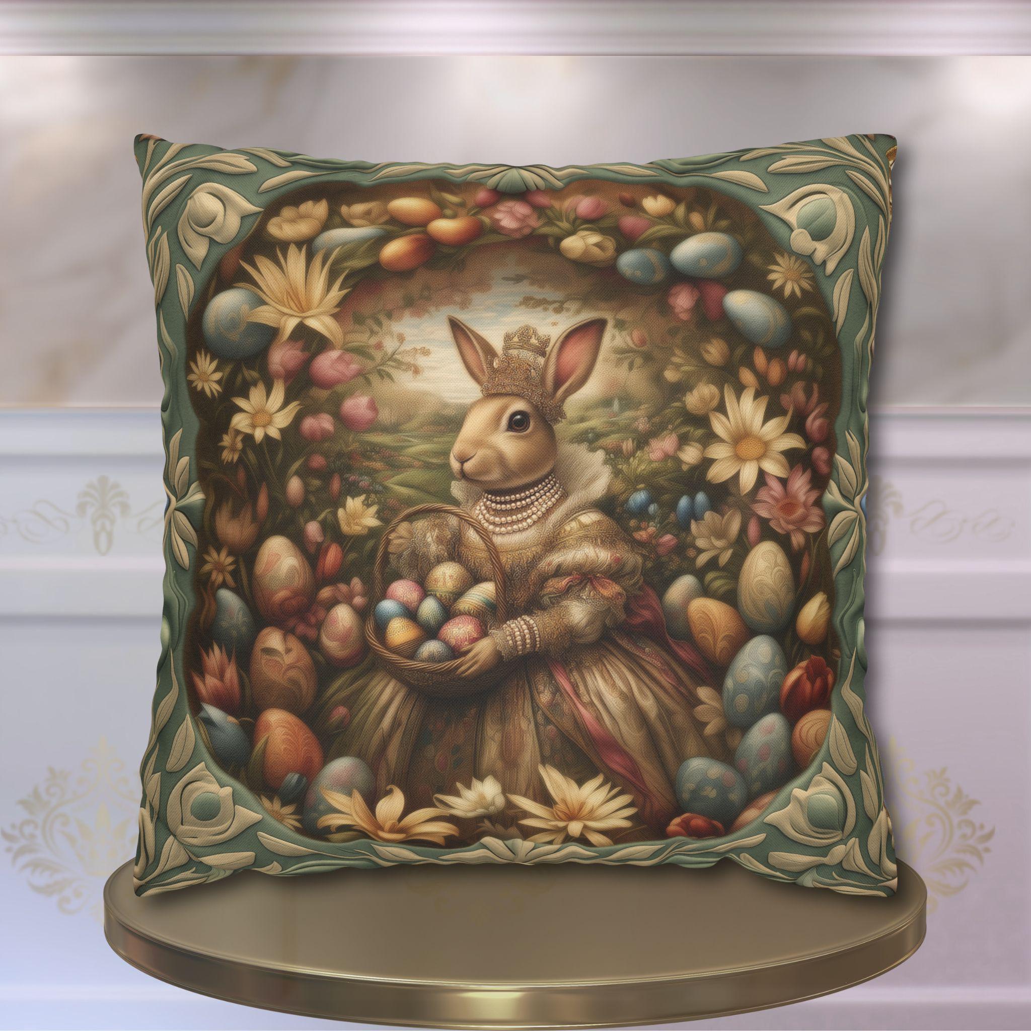 William Morris Easter Pillow Cover: Bunny in Victorian Dress