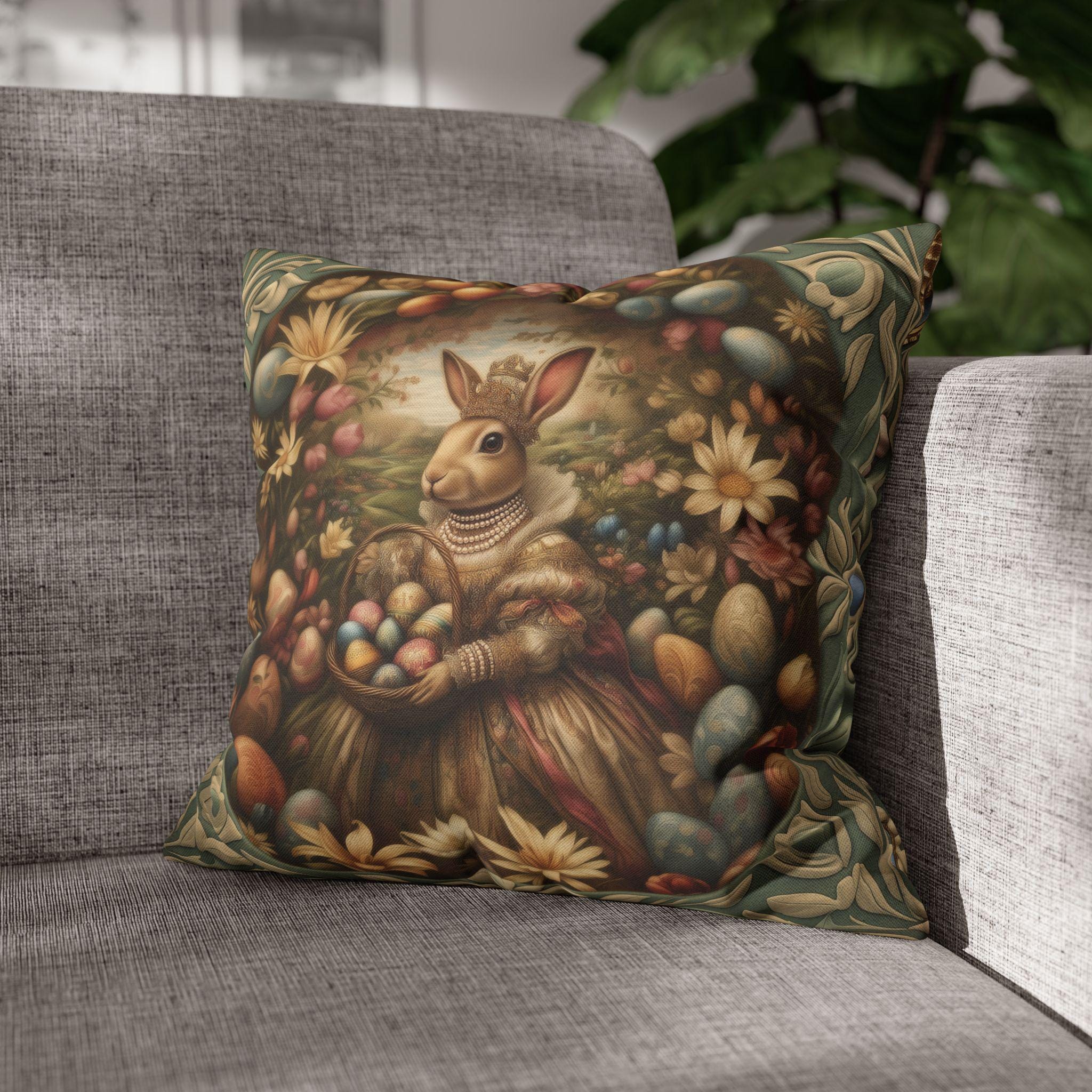 William Morris Easter Pillow Cover: Bunny in Victorian Dress