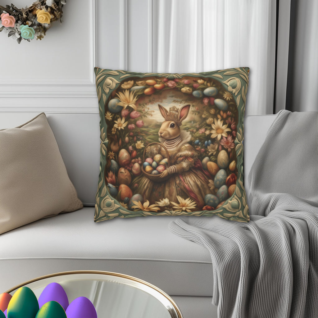 William Morris Easter Pillow Cover: Bunny in Victorian Dress