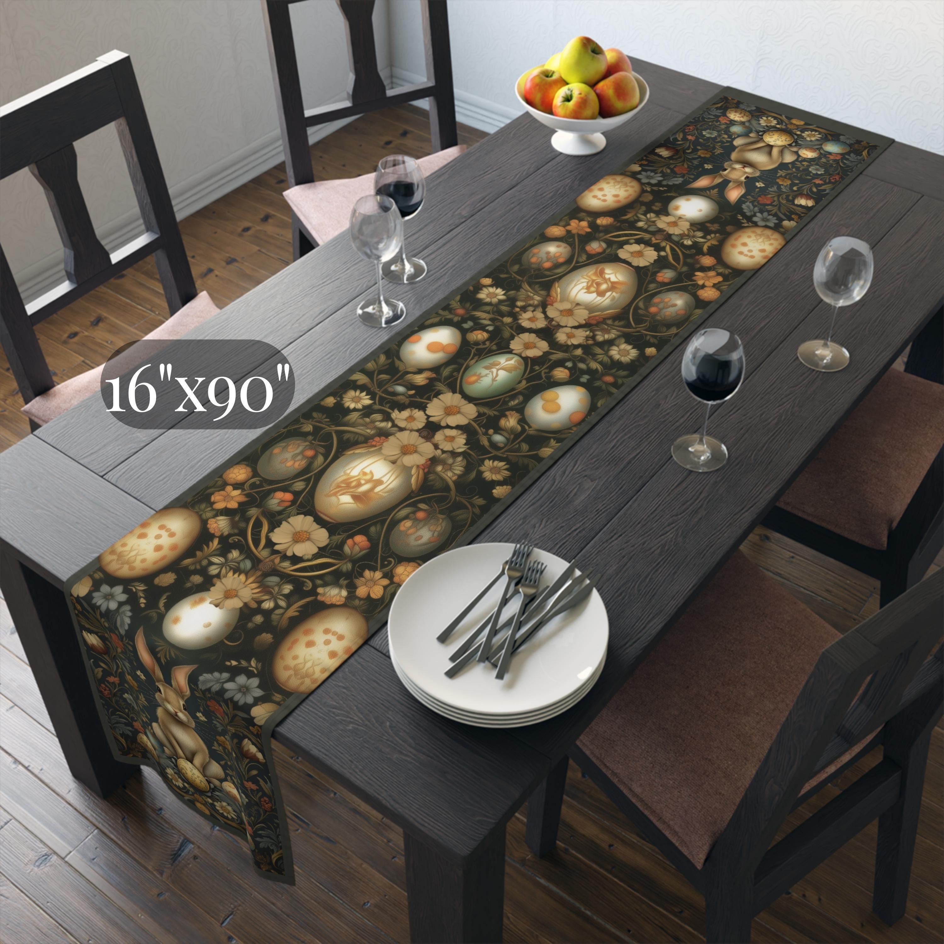 Midnight Easter Table Runner: William Morris Dark Cottagecore Botanicals